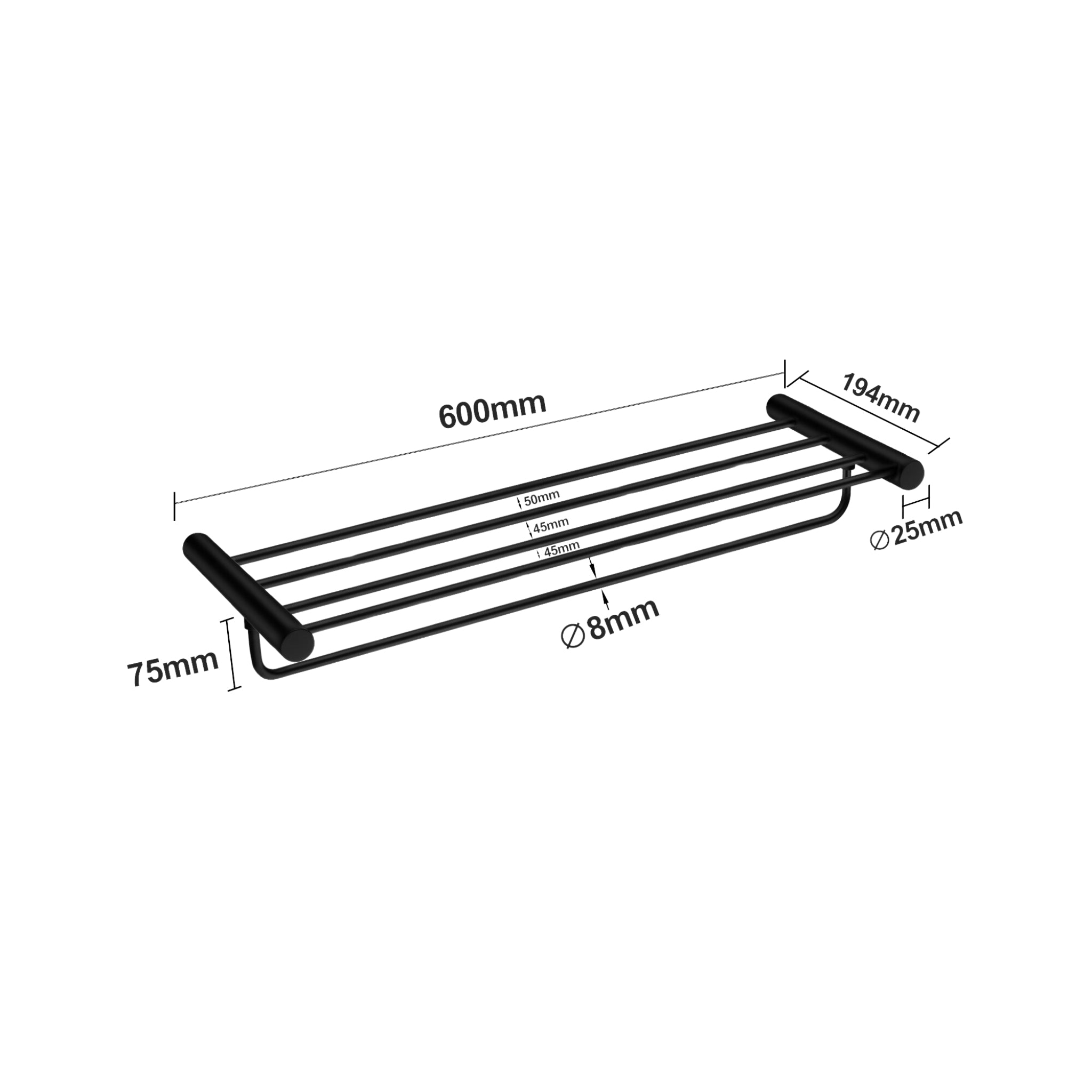 AQUAPERLA SHOWER SHELF 600MM BLACK