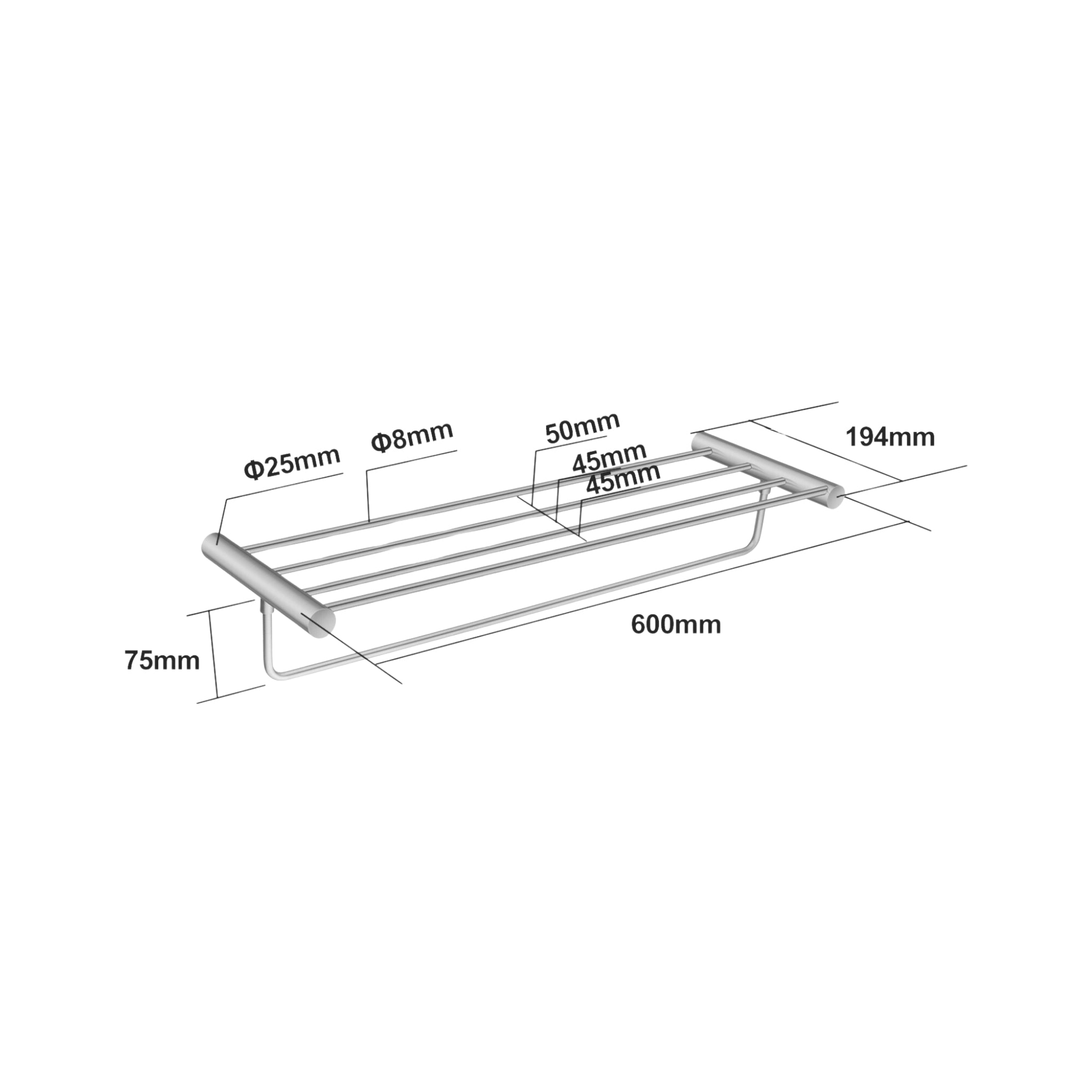 AQUAPERLA SHOWER SHELF 600MM BRUSHED NICKEL