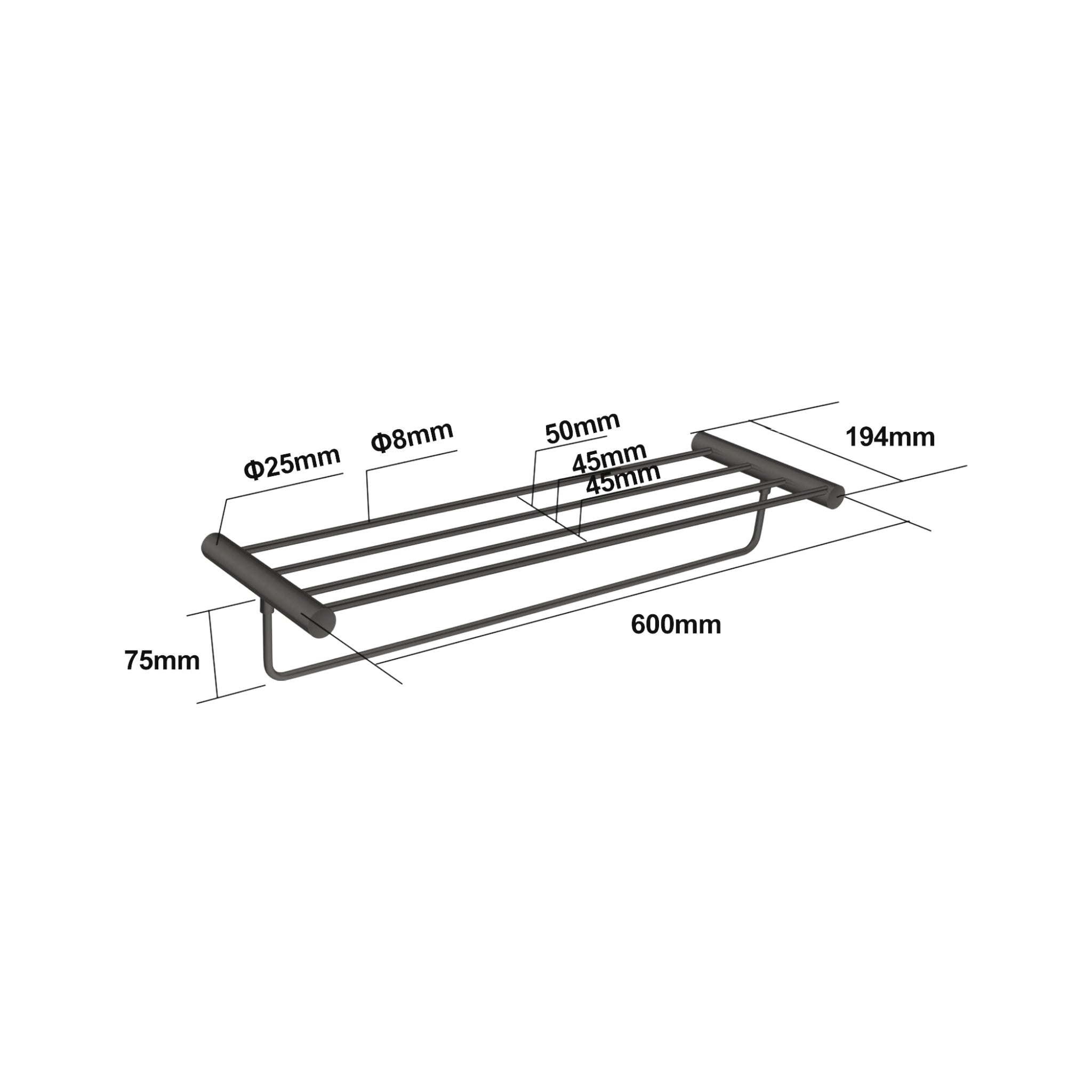 AQUAPERLA SHOWER SHELF 600MM GUN METAL