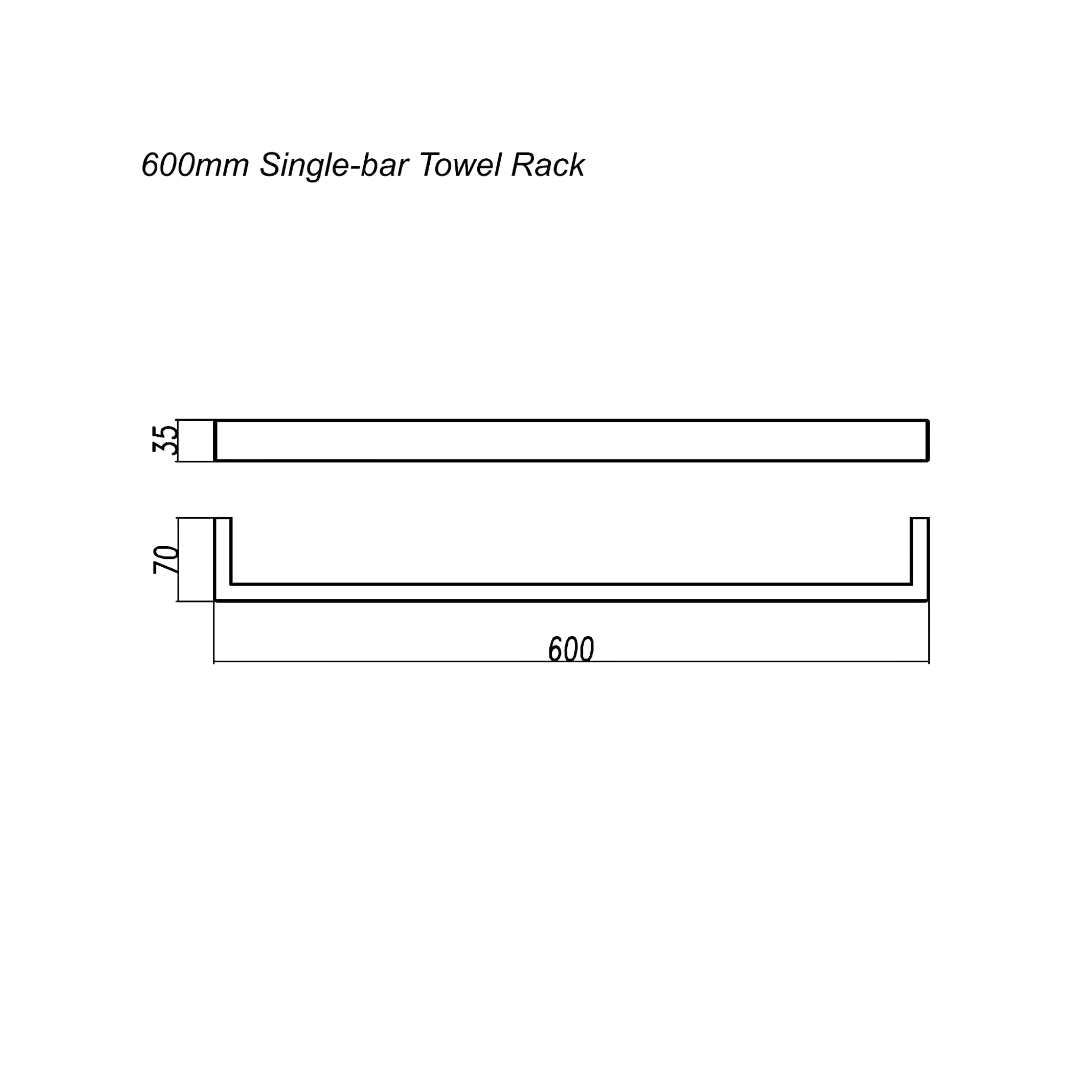 AQUAPERLA IVANO SINGLE TOWEL RAIL BLACK (AVAILABLE IN 600MM AND 800MM)