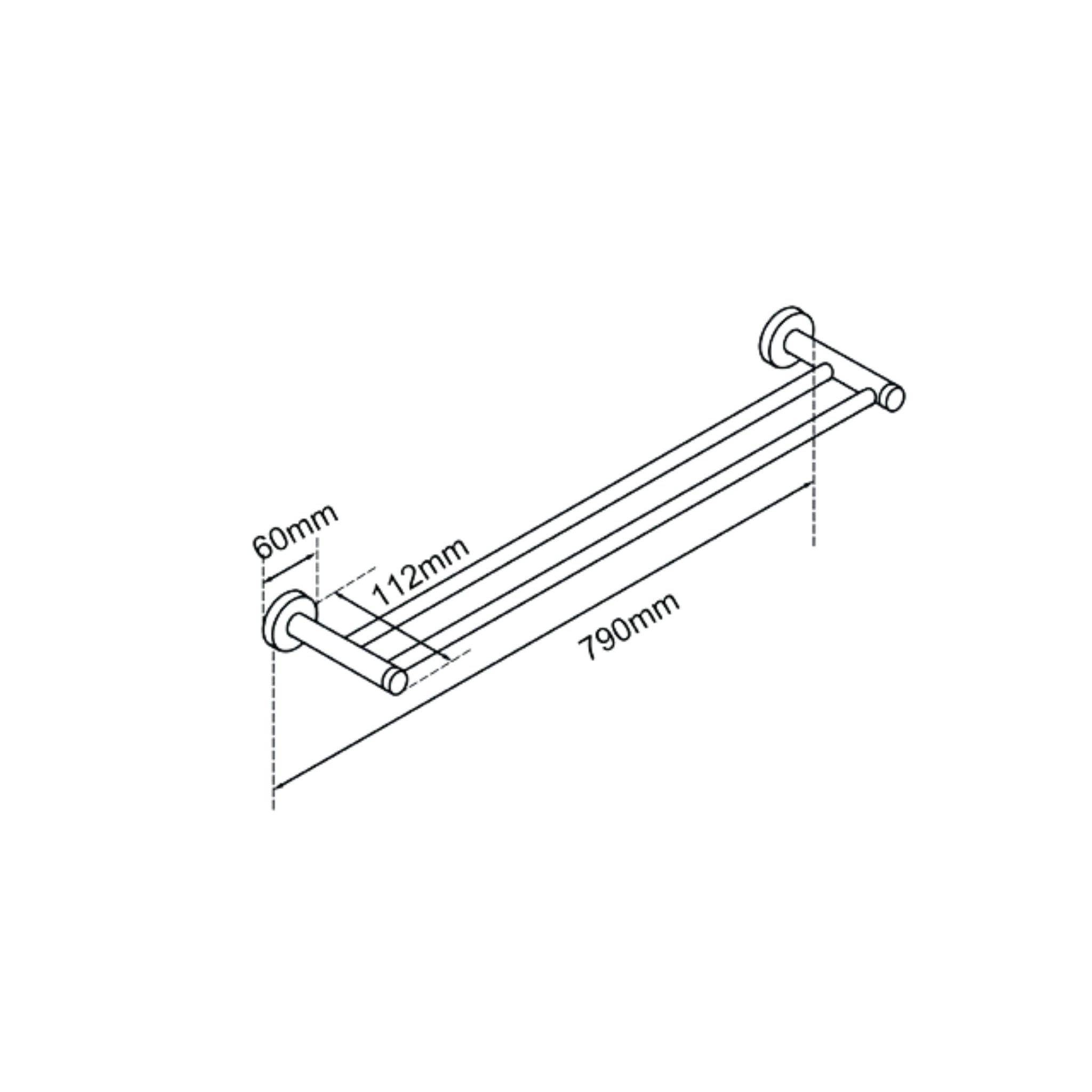 AQUAPERLA LUCID PIN CUTTABLE DOUBLE TOWEL RAIL 790MM BRUSHED NICKEL