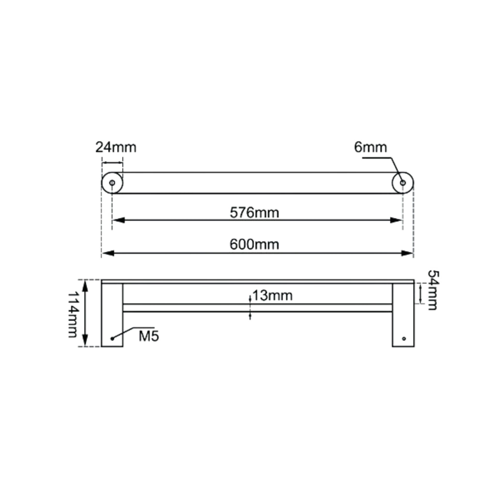 AQUAPERLA RUSHY DOUBLE TOWEL RAIL 600MM BLACK AND CHROME