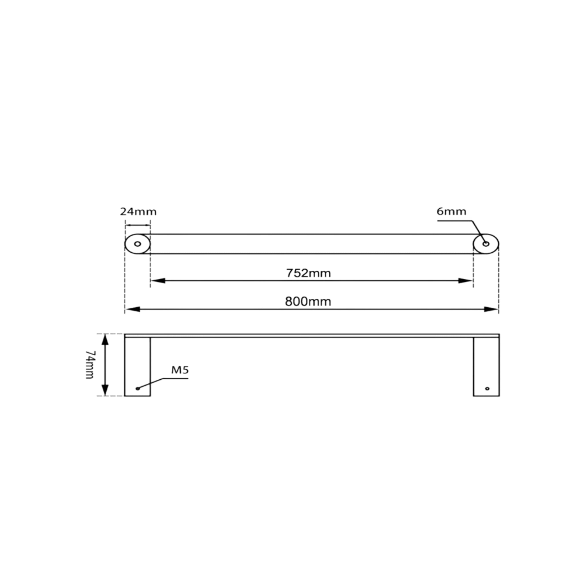 AQUAPERLA RUSHY SINGLE TOWEL RAIL CHROME (AVAILABLE IN 600MM AND 800MM)