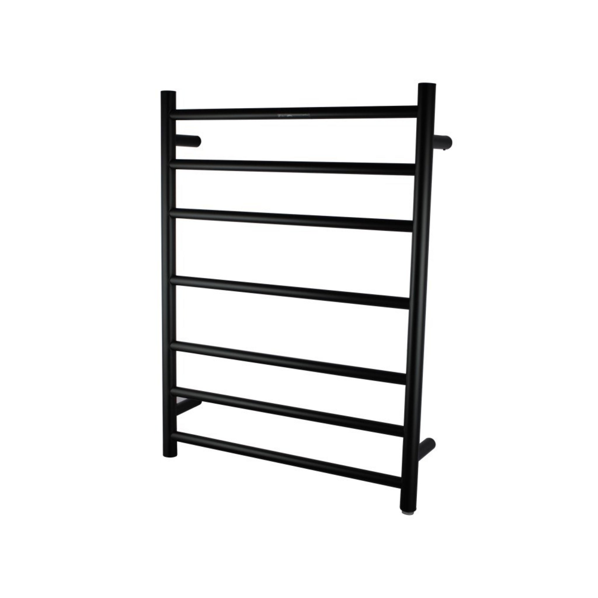 AQUAPERLA 7-BAR ROUND LADDER HEATED TOWEL RAIL 800MM BLACK