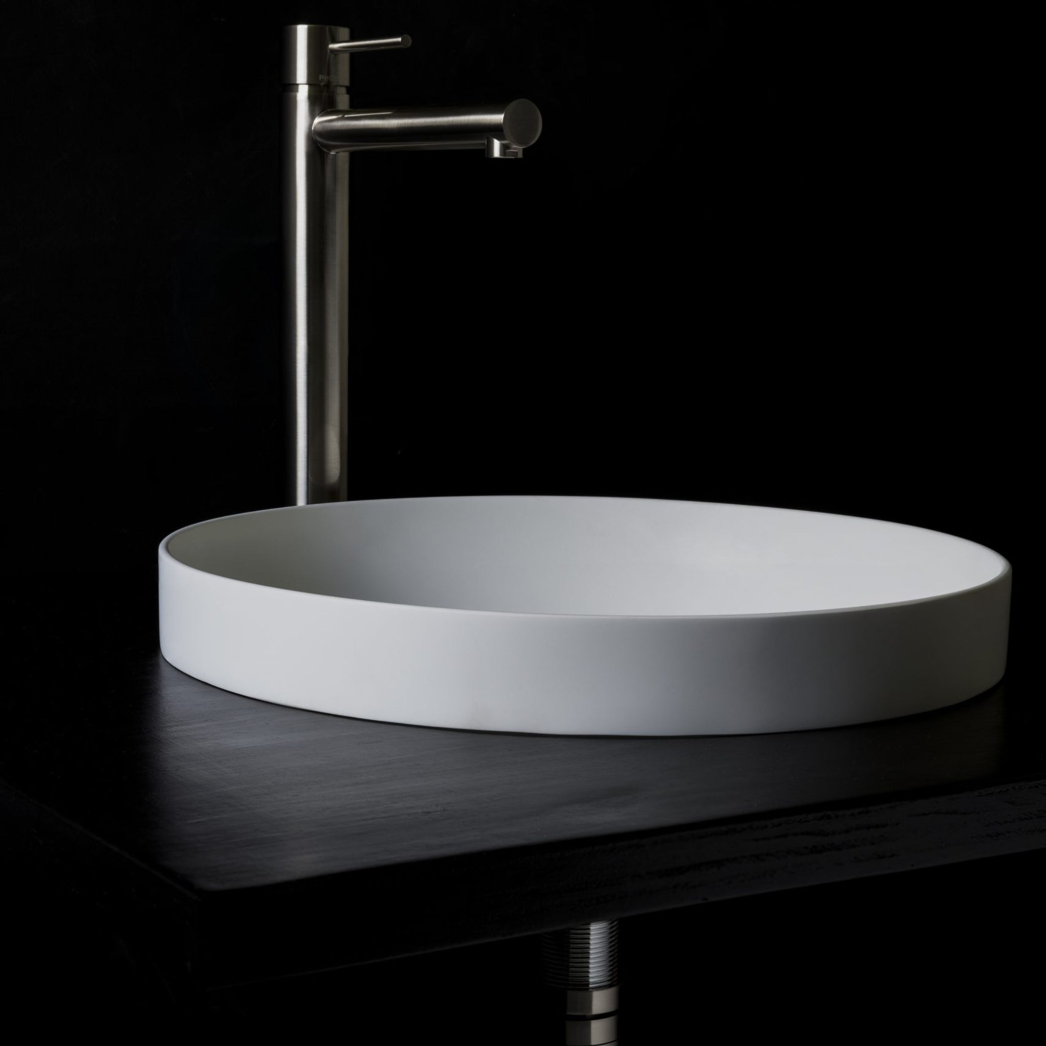 KASKADE ARUNDEL ROUND SEMI INSET STONE BASIN MATTE WHITE 385MM