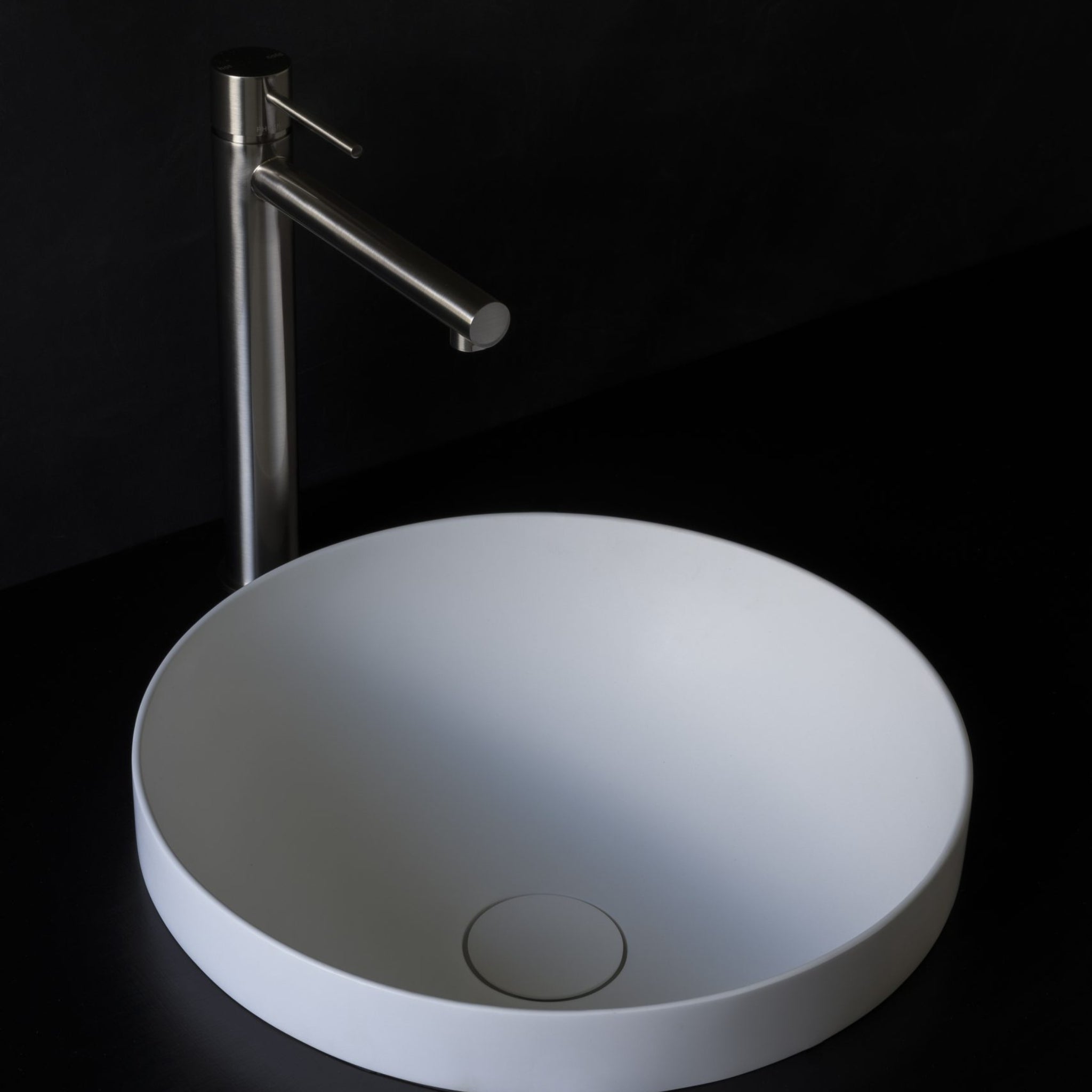 KASKADE ARUNDEL ROUND SEMI INSET STONE BASIN MATTE WHITE 385MM