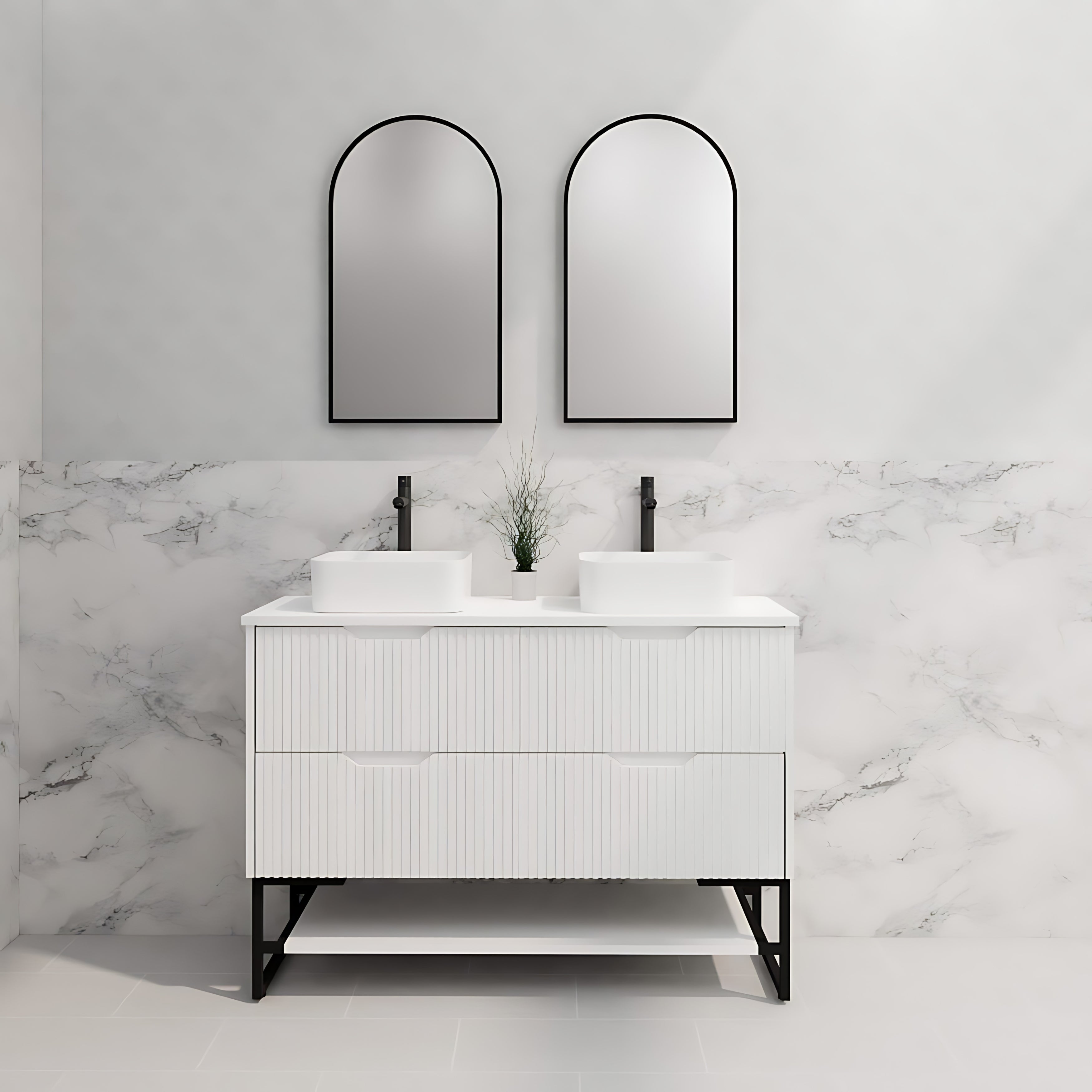 RIVA BALI MATTE WHITE 1200MM DOUBLE BOWL FLOOR STANDING VANITY