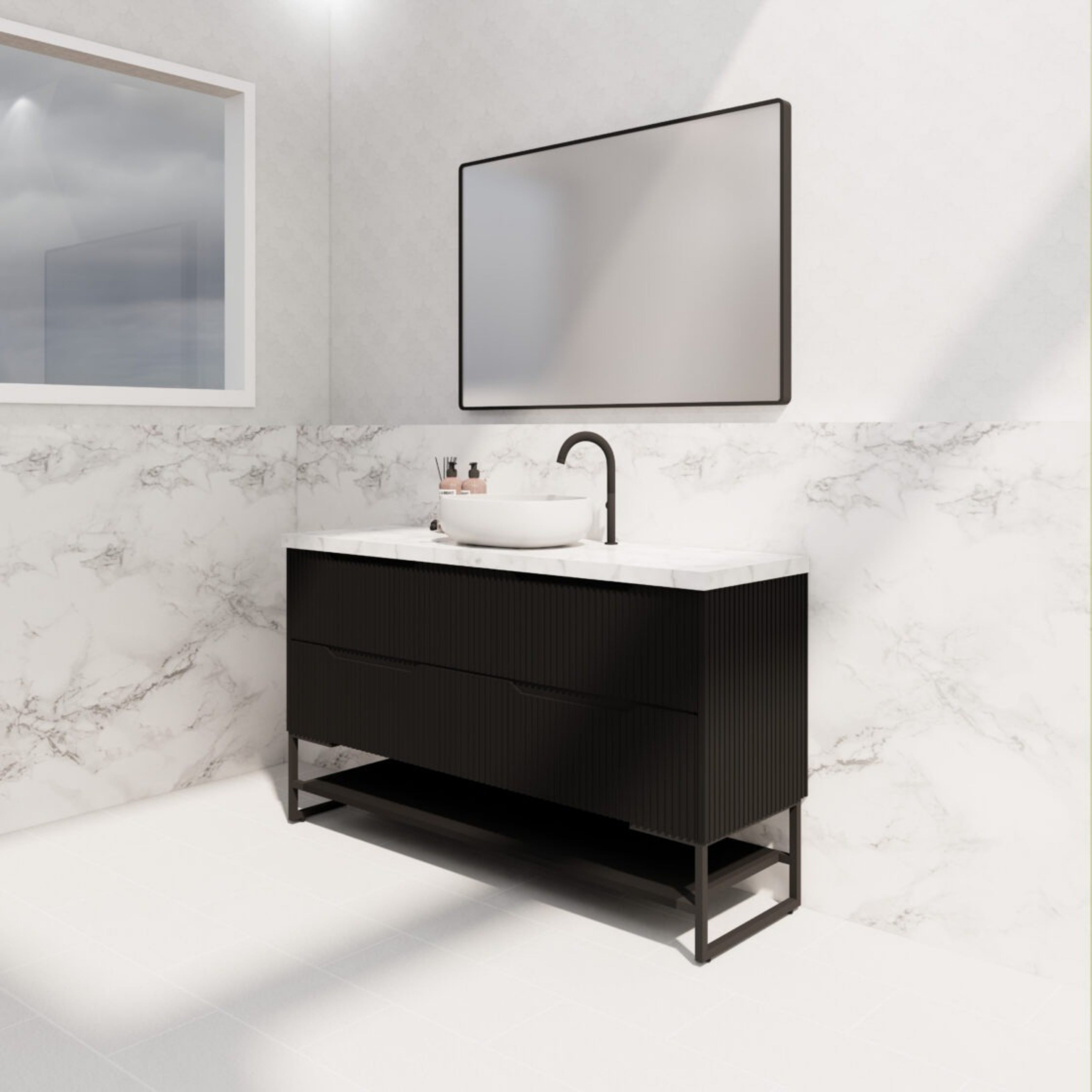 RIVA BALI MATTE BLACK 1500MM SINGLE BOWL FLOOR STANDING VANITY