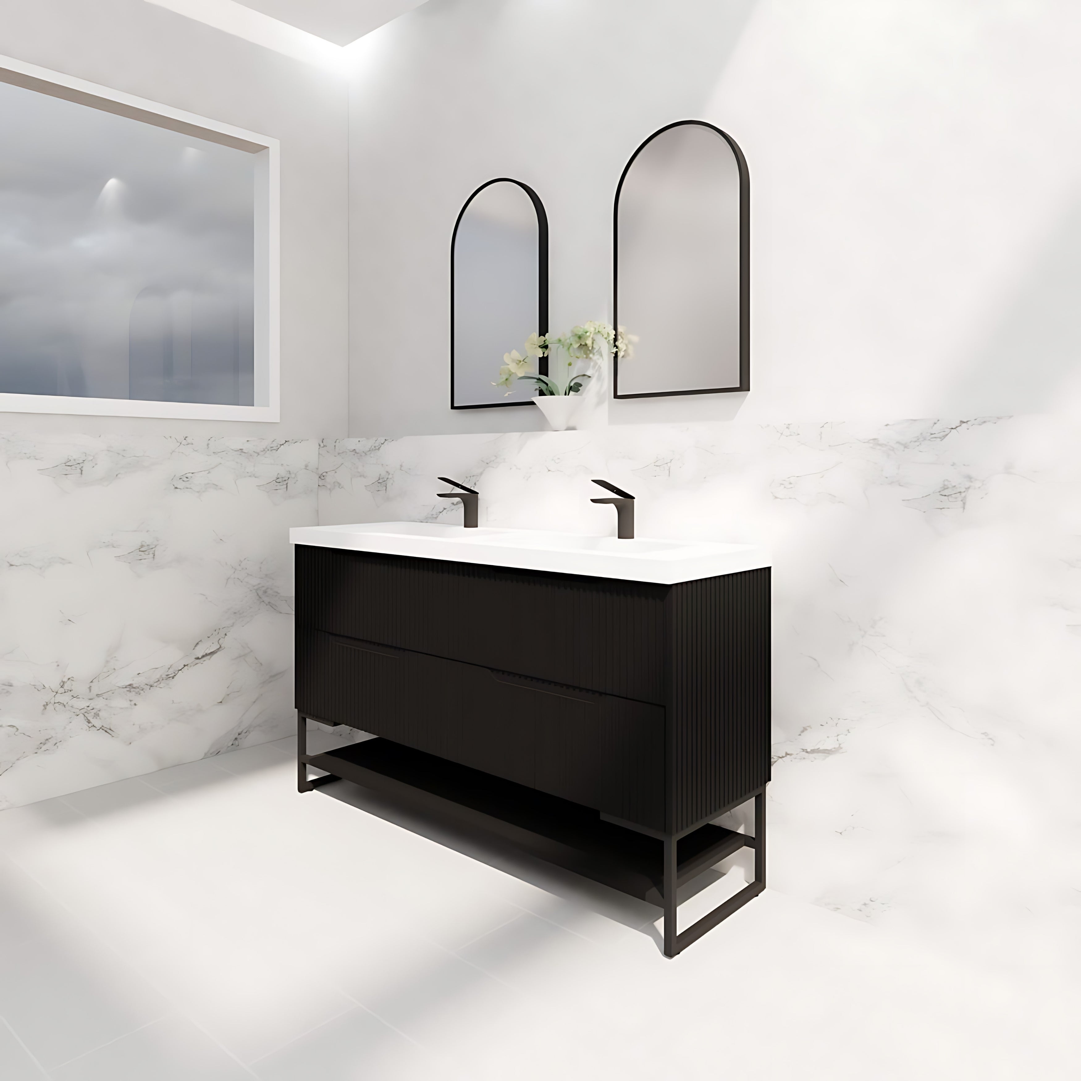 RIVA BALI MATTE BLACK 1500MM DOUBLE BOWL FLOOR STANDING VANITY