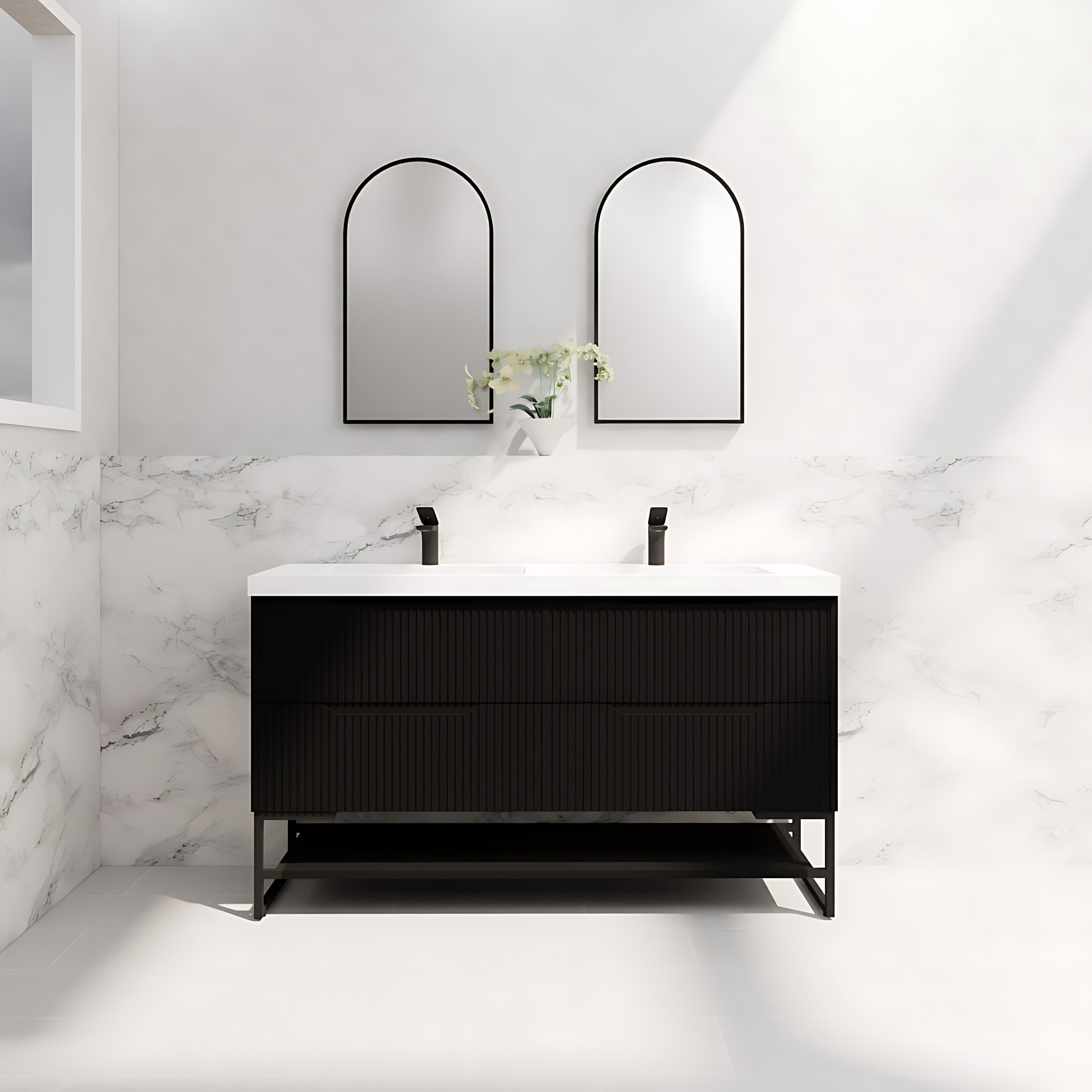 RIVA BALI MATTE BLACK 1500MM DOUBLE BOWL FLOOR STANDING VANITY