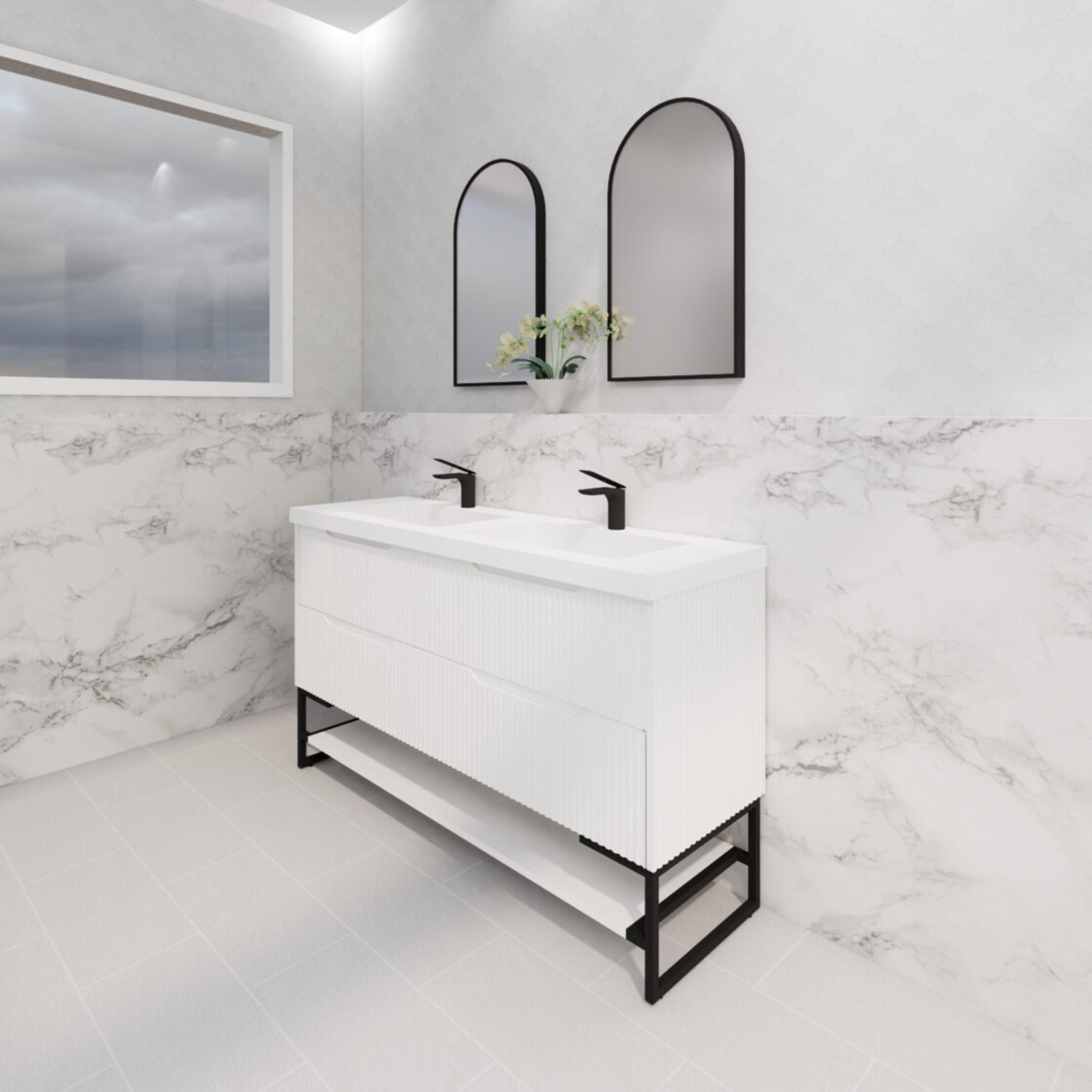 RIVA BALI MATTE WHITE 1500MM DOUBLE BOWL FLOOR STANDING VANITY