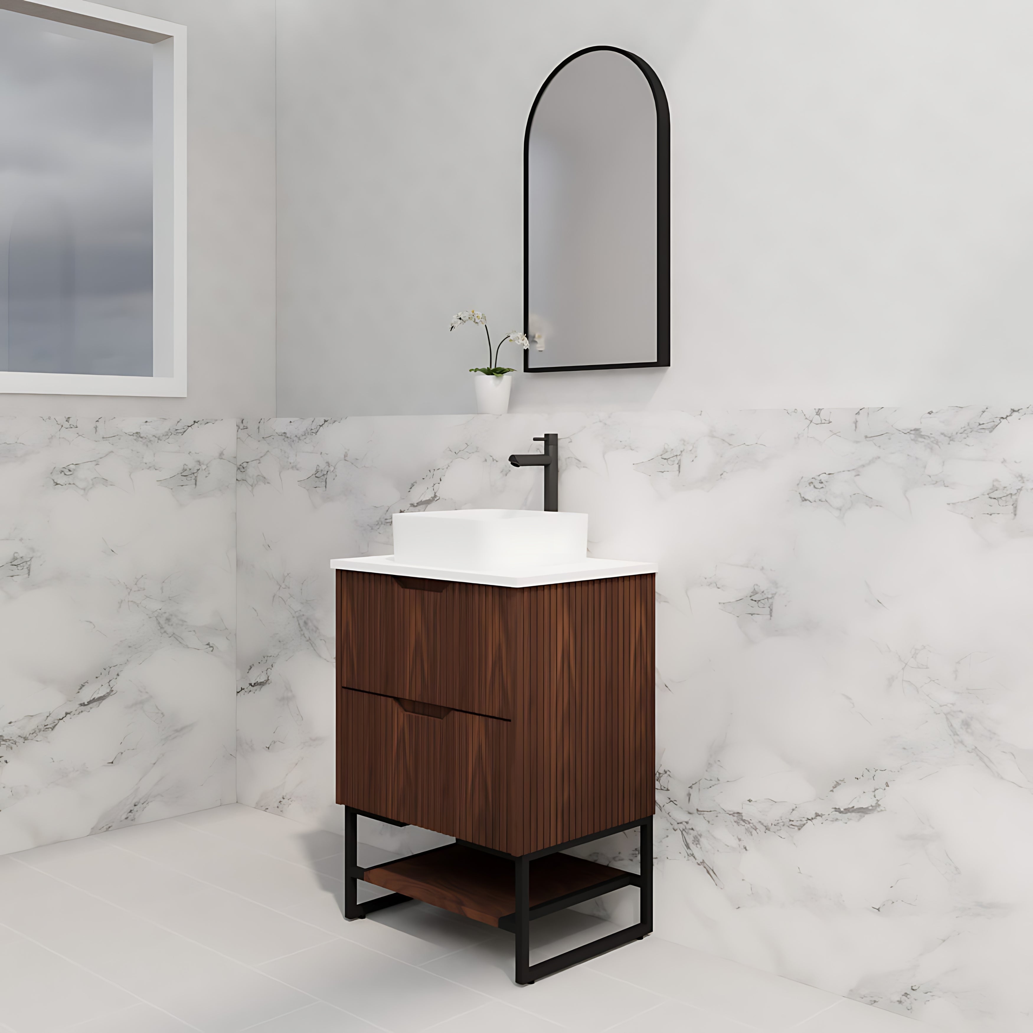 RIVA BALI BROWN OAK 600MM SINGLE BOWL FLOOR STANDING VANITY