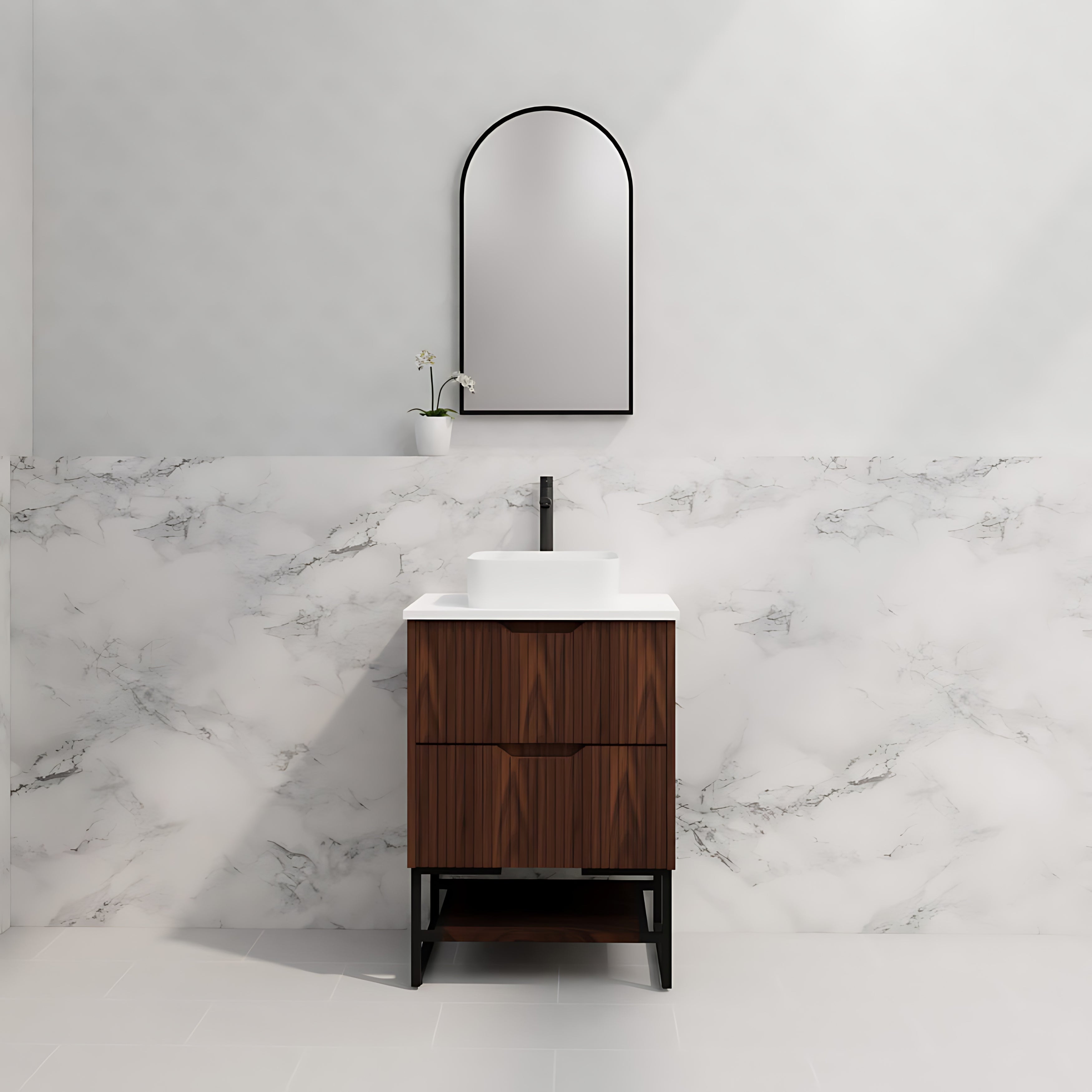 RIVA BALI BROWN OAK 600MM SINGLE BOWL FLOOR STANDING VANITY