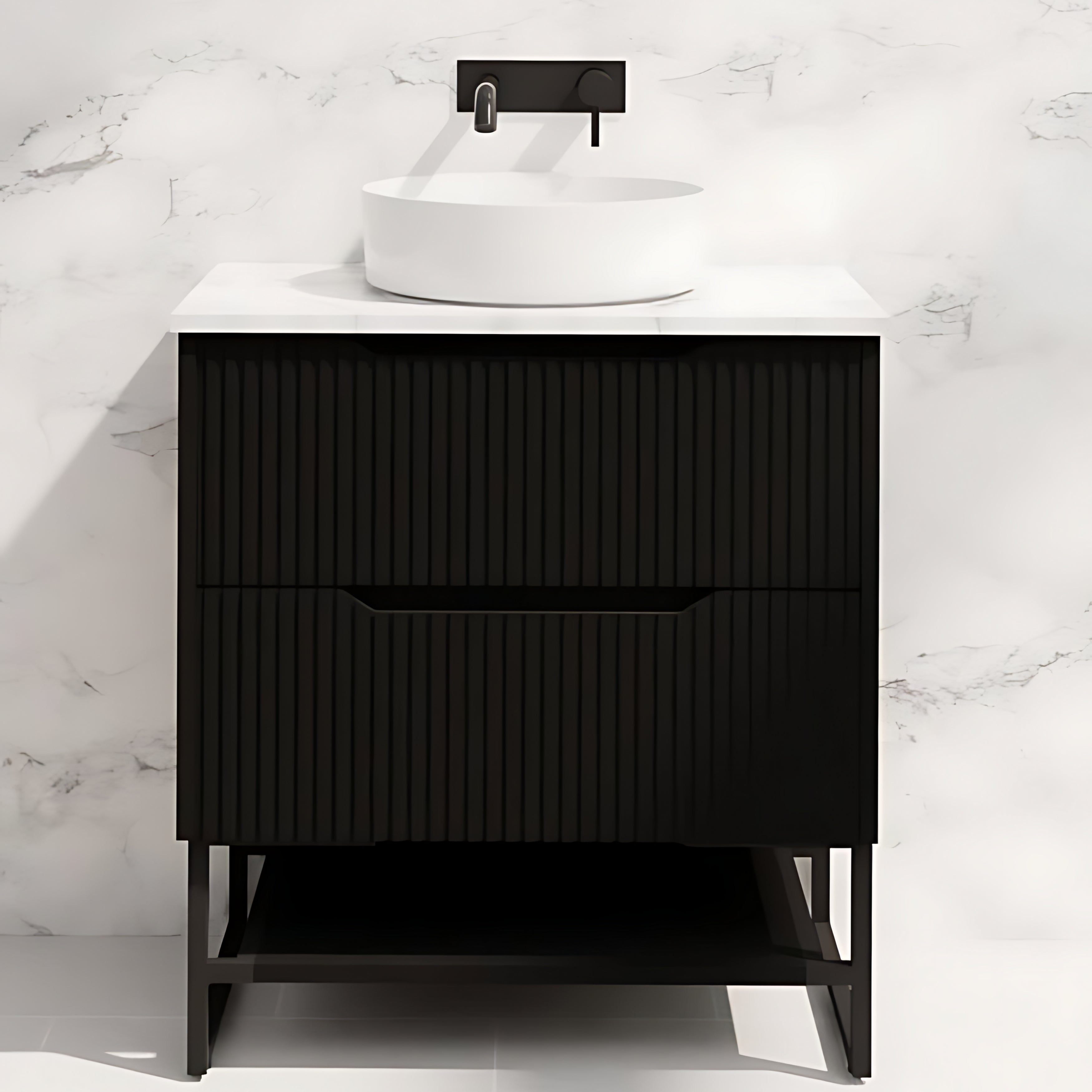 RIVA BALI MATTE BLACK 600MM SINGLE BOWL FLOOR STANDING VANITY