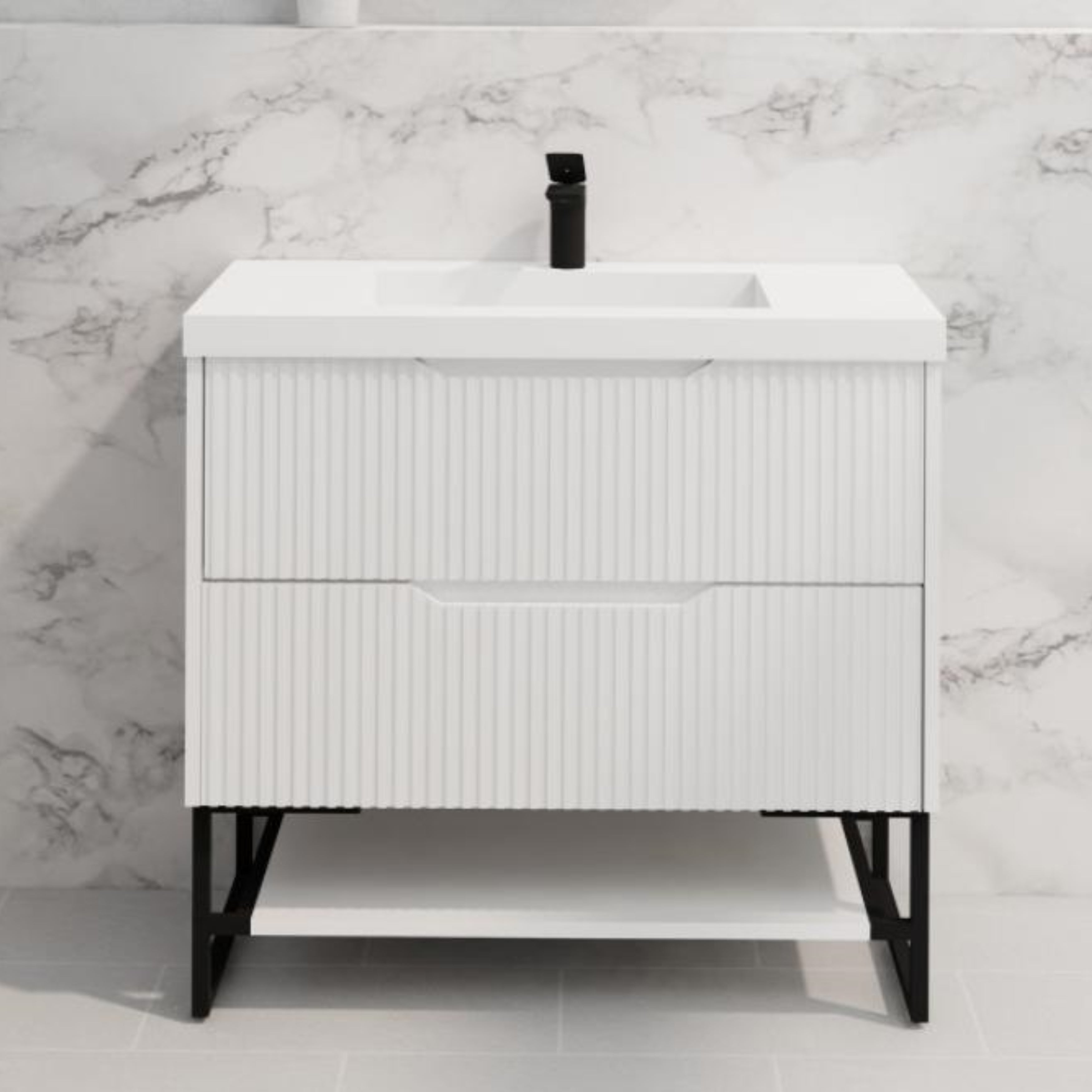 RIVA BALI MATTE WHITE 900MM SINGLE BOWL FLOOR STANDING VANITY