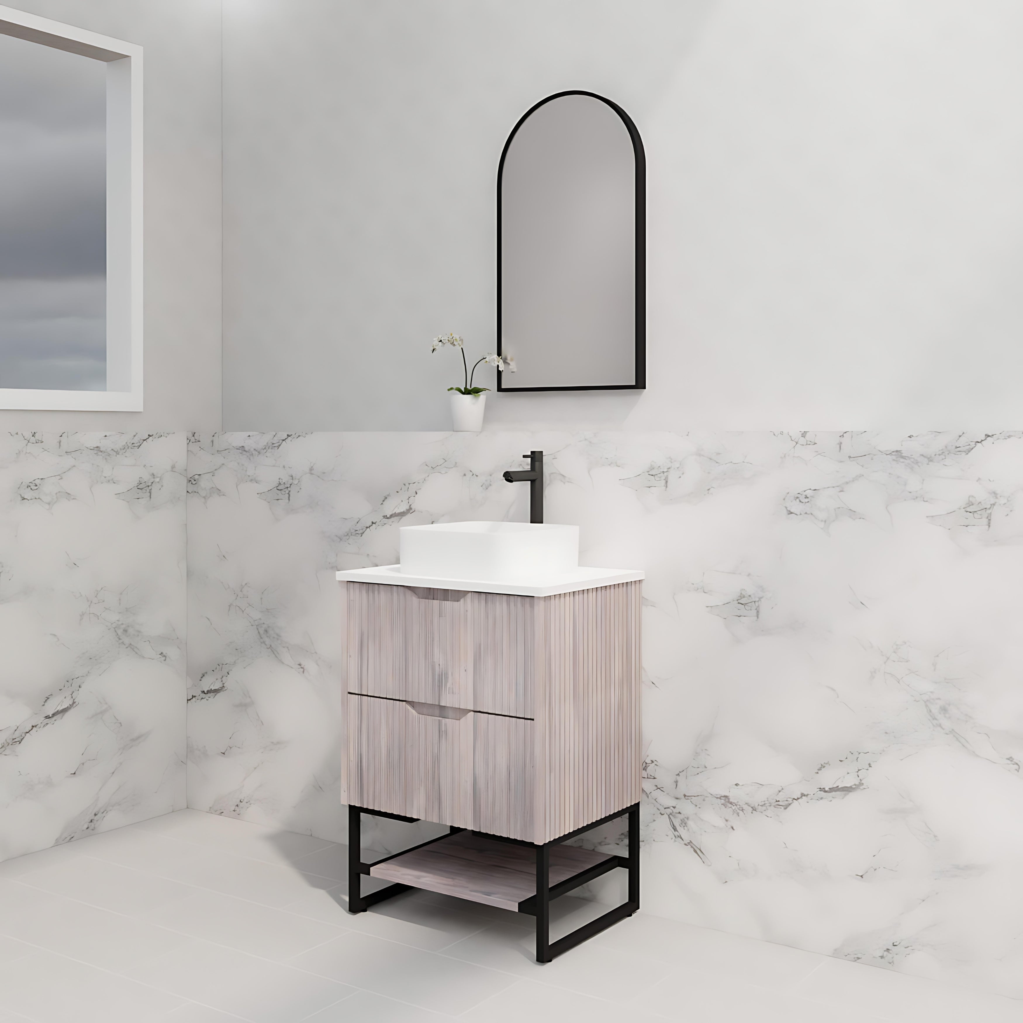 RIVA BALI WHITE OAK 600MM SINGLE BOWL FLOOR STANDING VANITY