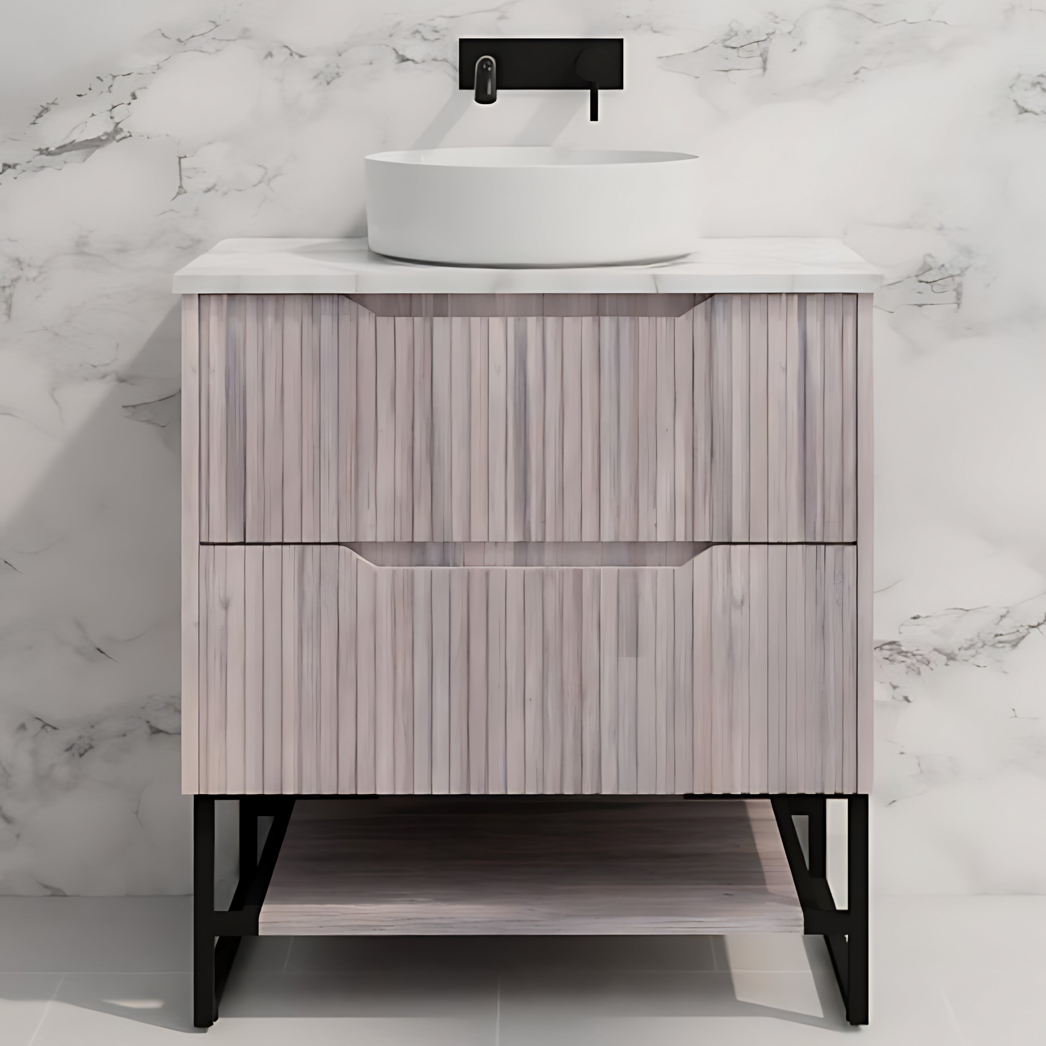 RIVA BALI WHITE OAK 600MM SINGLE BOWL FLOOR STANDING VANITY