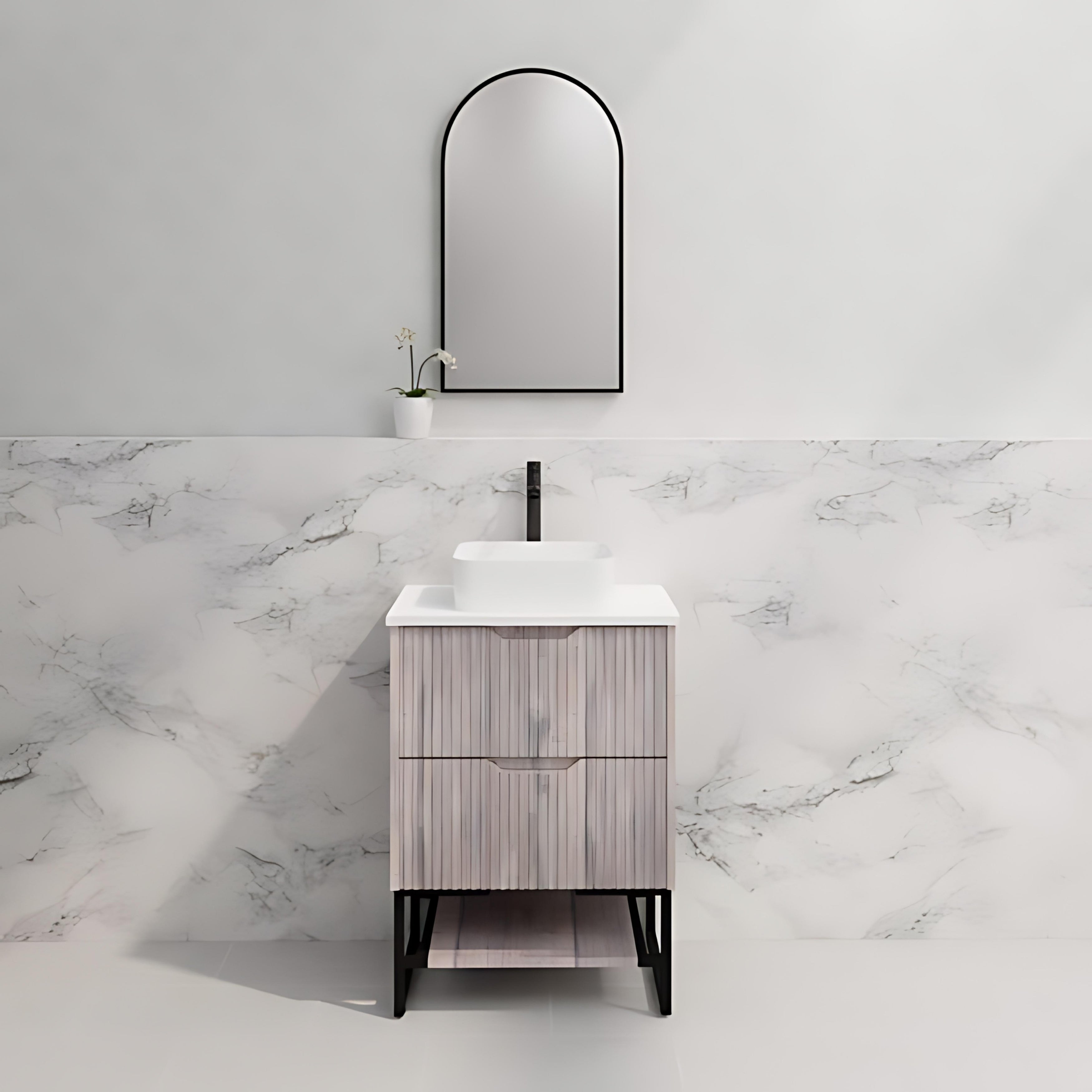 RIVA BALI WHITE OAK 600MM SINGLE BOWL FLOOR STANDING VANITY