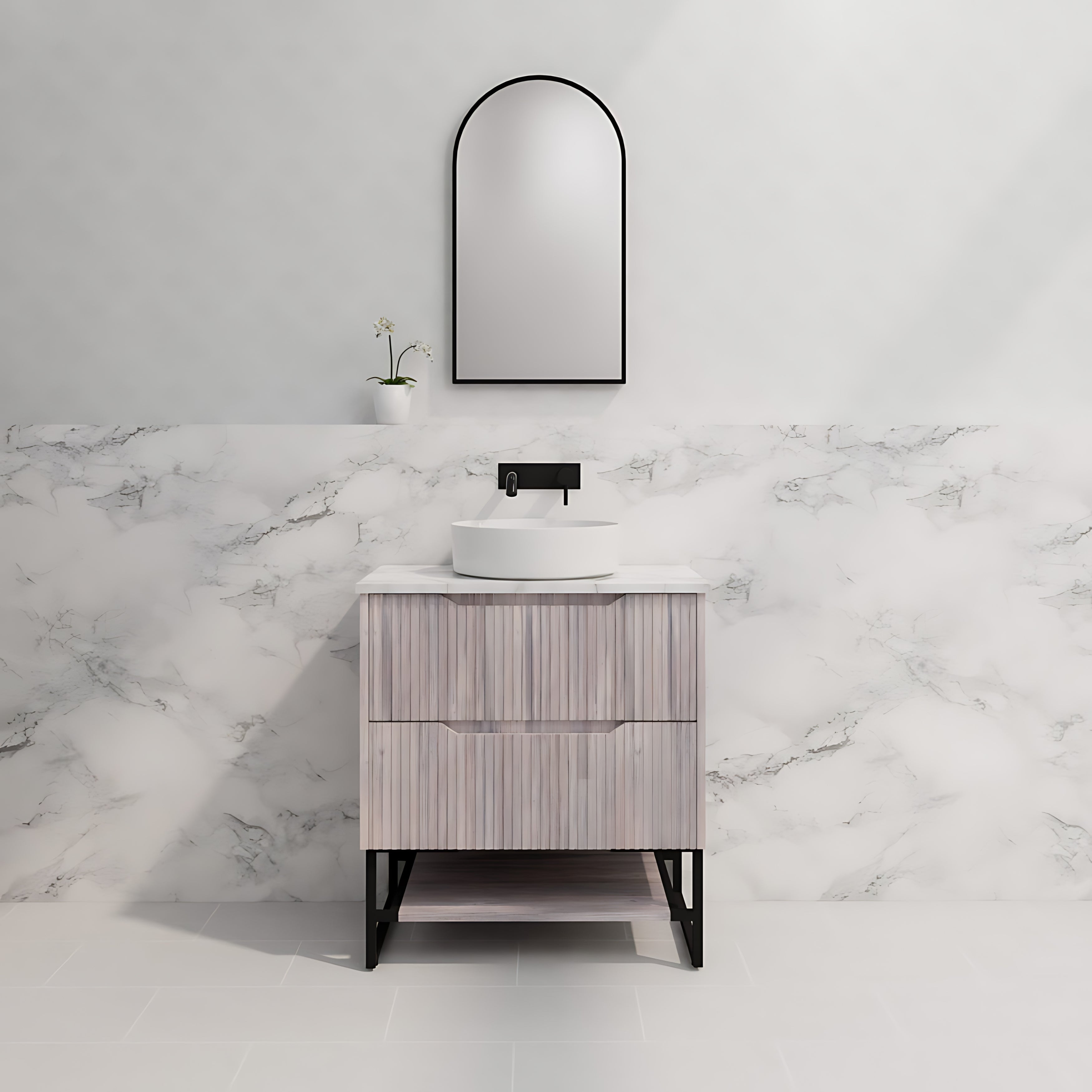 RIVA BALI WHITE OAK 750MM SINGLE BOWL FLOOR STANDING VANITY