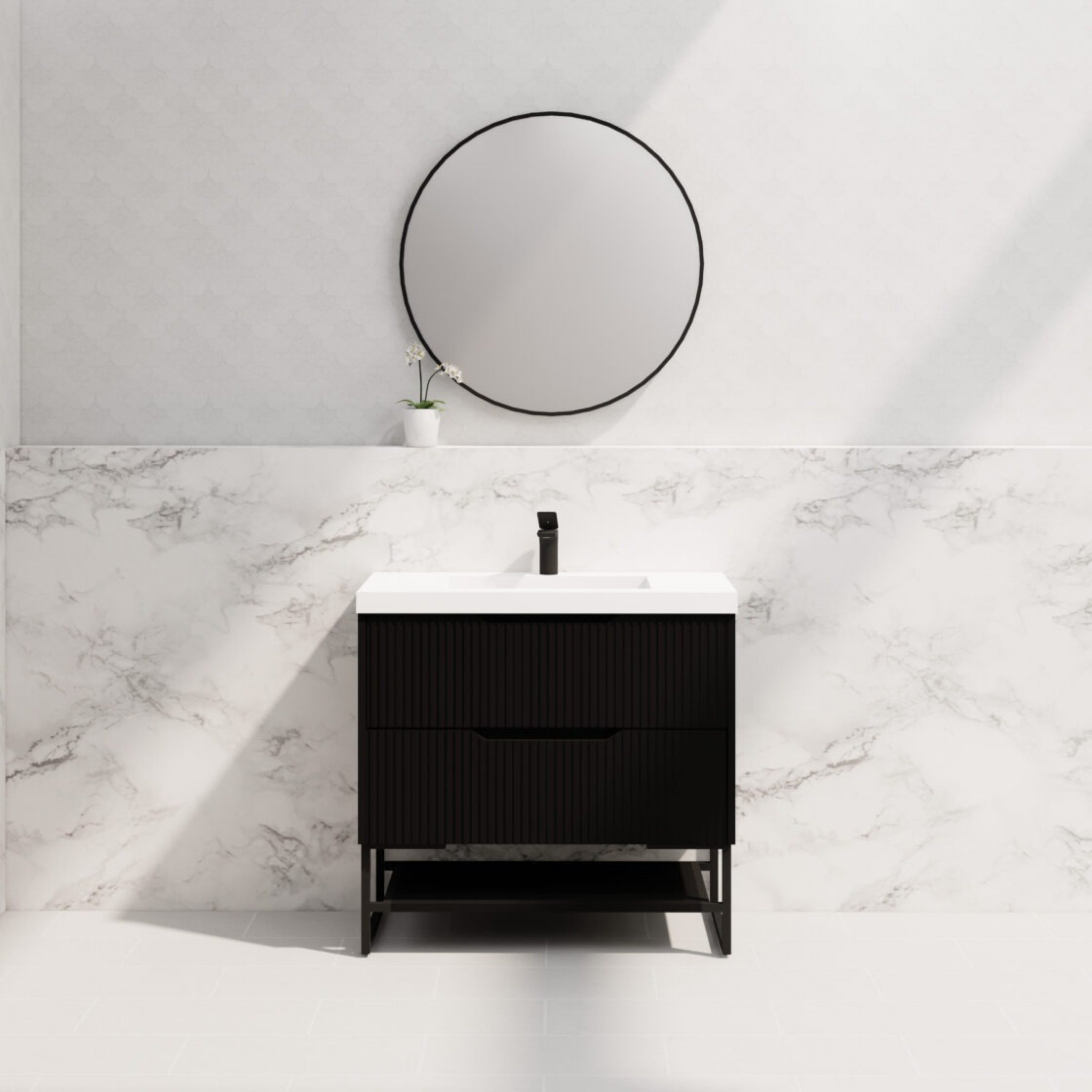 RIVA BALI MATTE BLACK 900MM SINGLE BOWL FLOOR STANDING VANITY