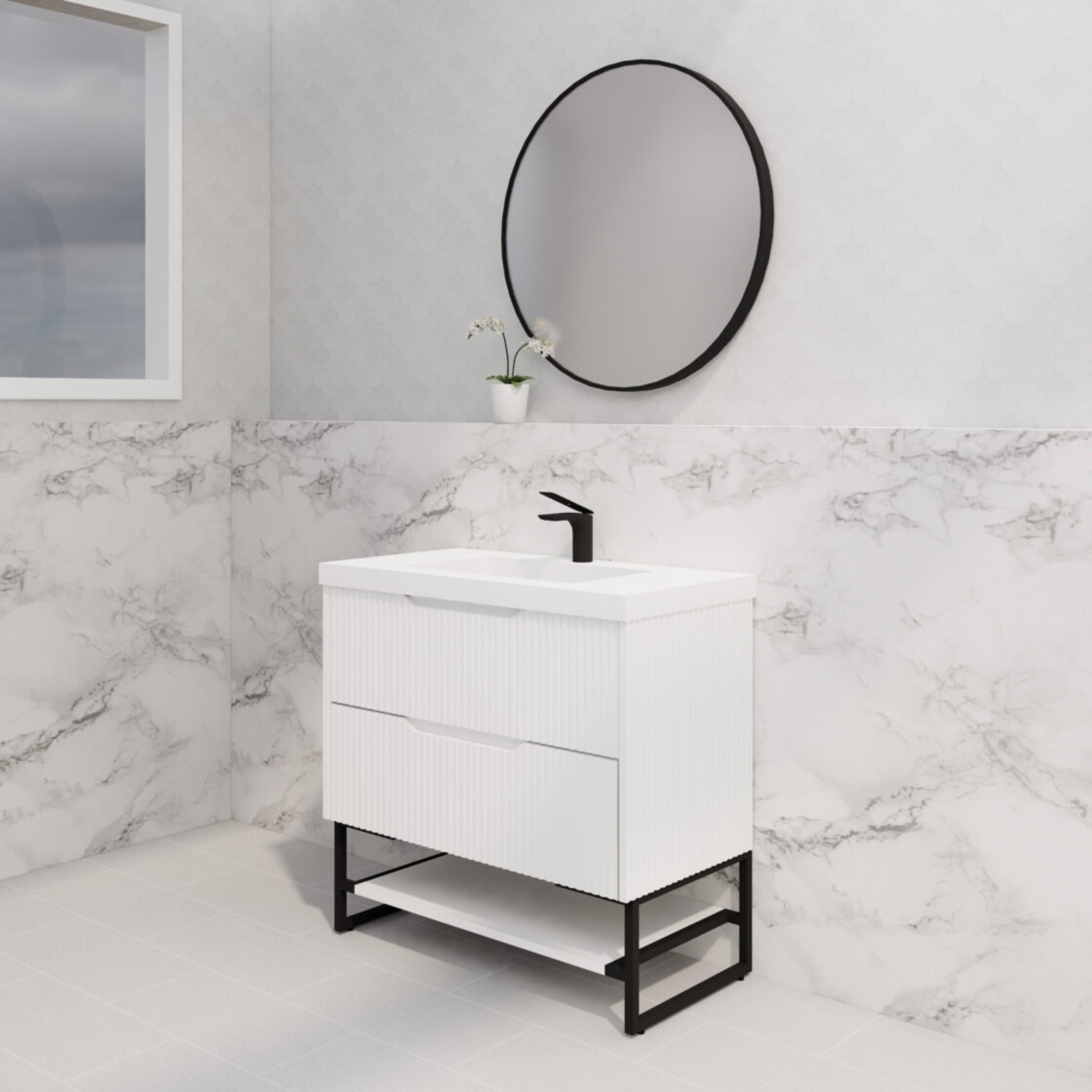 RIVA BALI MATTE WHITE 900MM SINGLE BOWL FLOOR STANDING VANITY