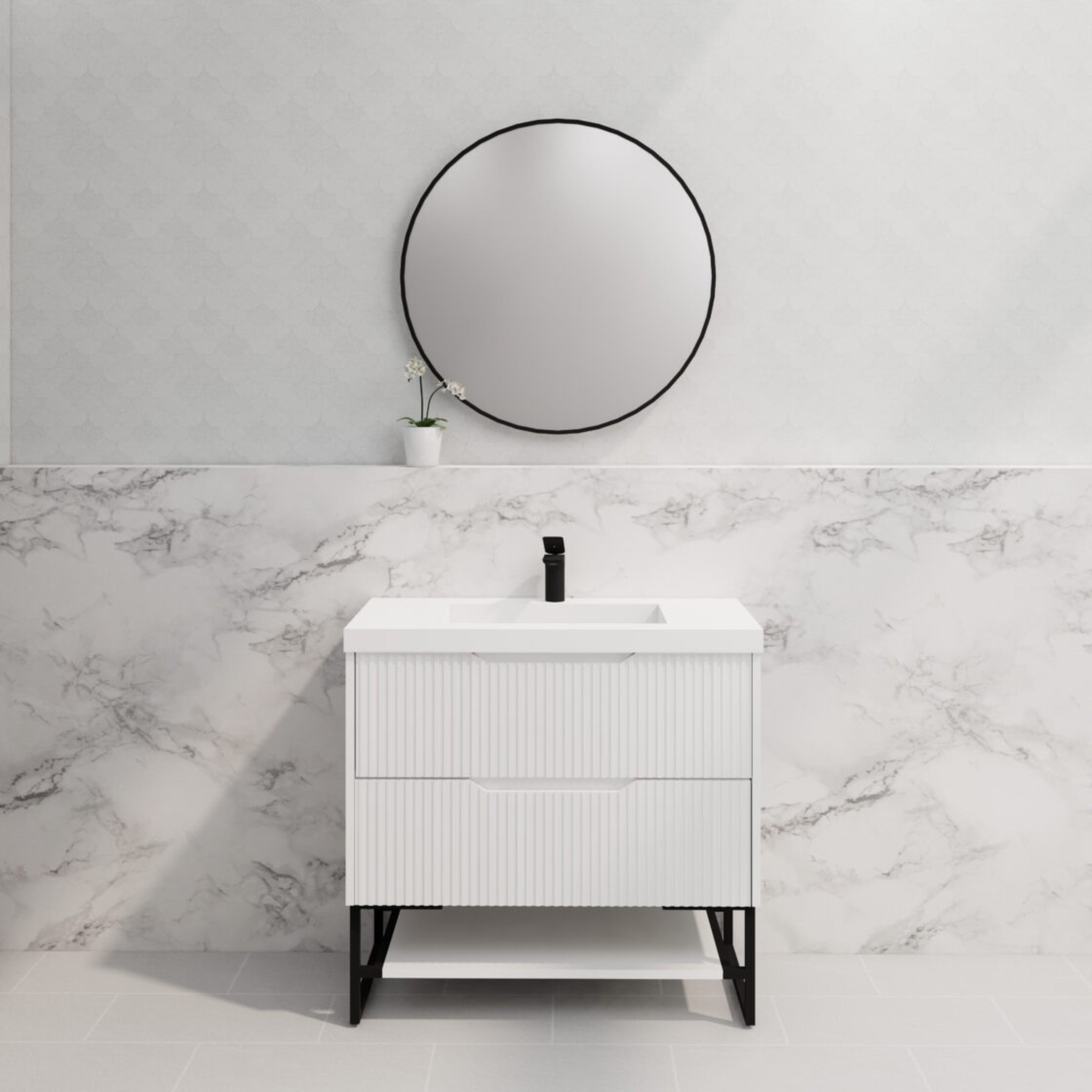 RIVA BALI MATTE WHITE 900MM SINGLE BOWL FLOOR STANDING VANITY