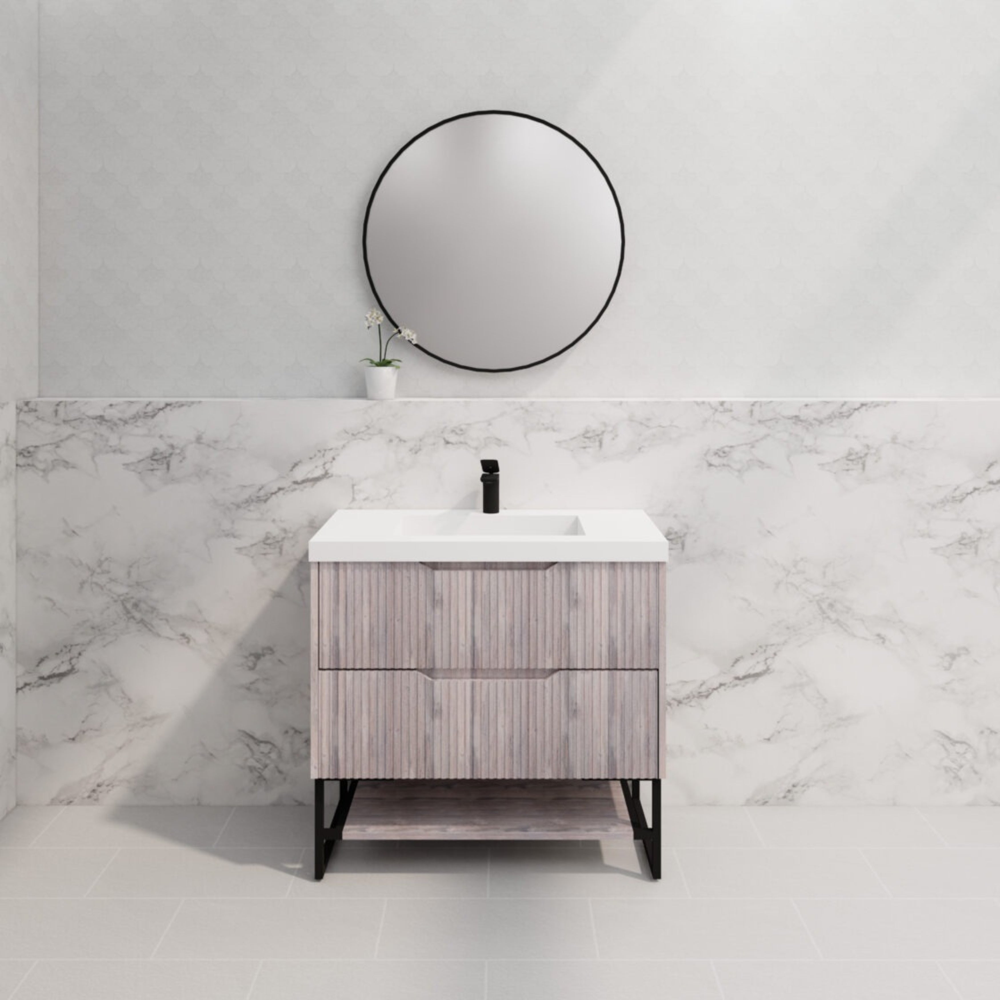 RIVA BALI WHITE OAK 900MM SINGLE BOWL FLOOR STANDING VANITY