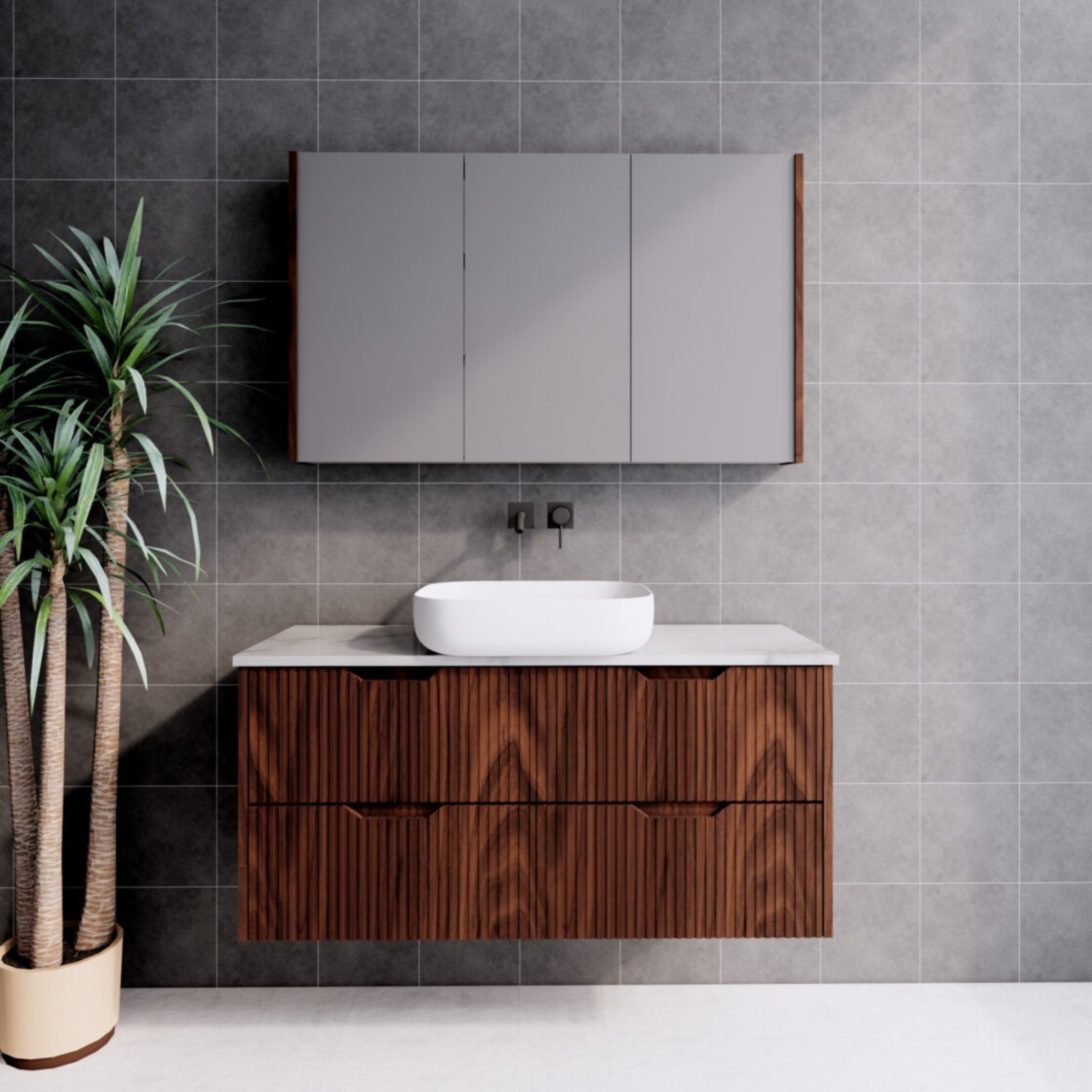 RIVA BALI BROWN OAK 1200MM SINGLE BOWL WALL HUNG VANITY