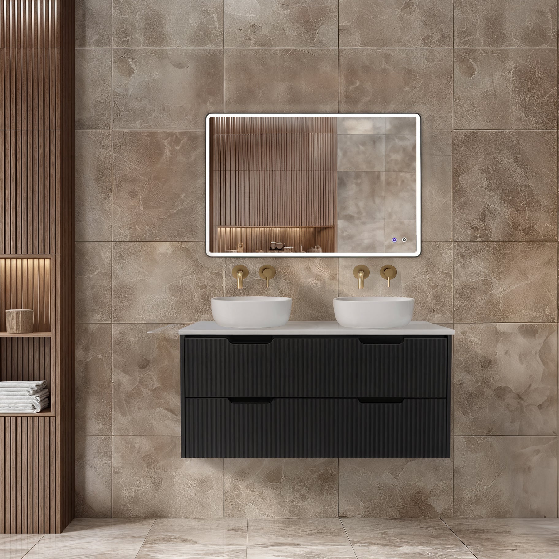 RIVA BALI MATTE BLACK 1200MM DOUBLE BOWL WALL HUNG VANITY