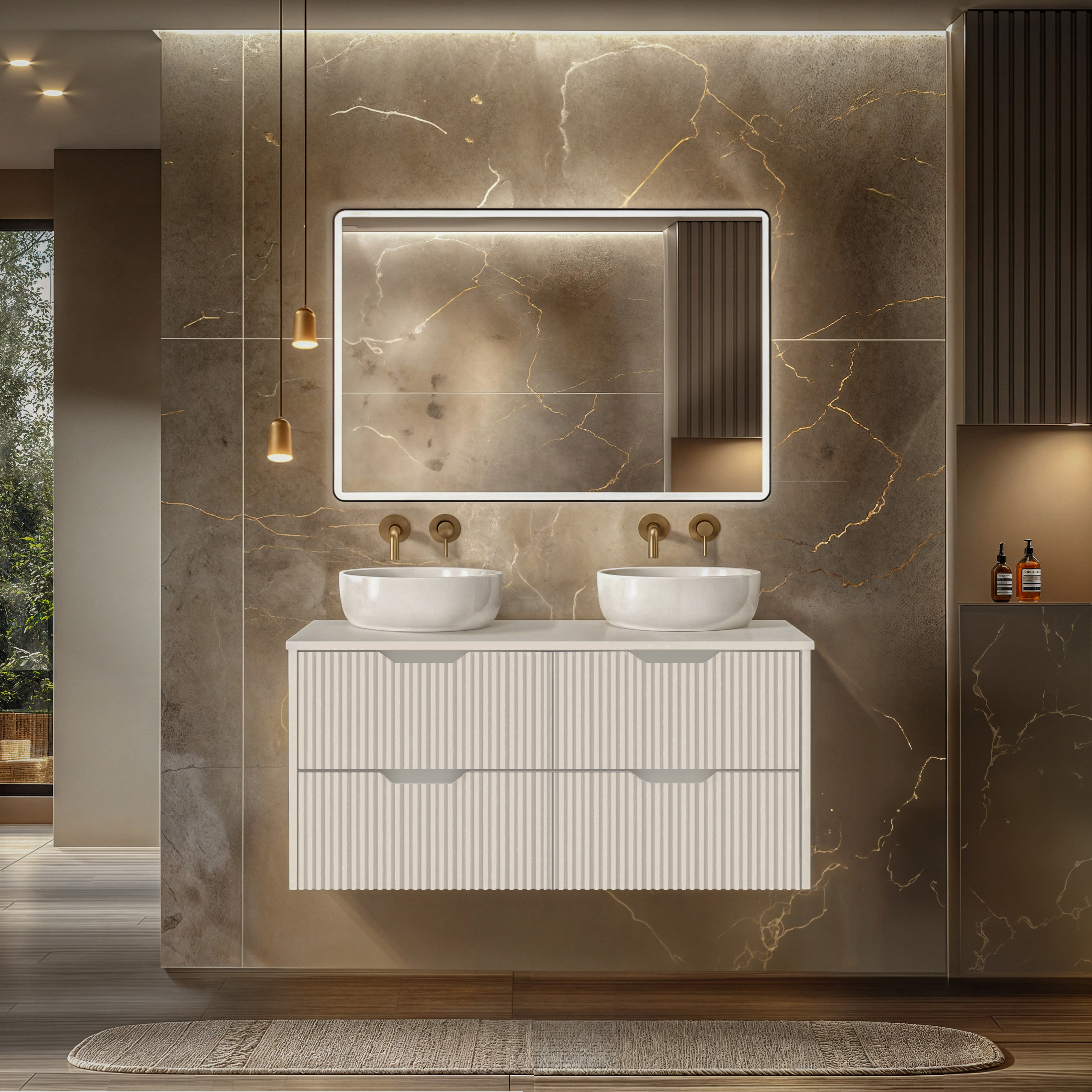 RIVA BALI MATTE WHITE 1200MM DOUBLE BOWL WALL HUNG VANITY