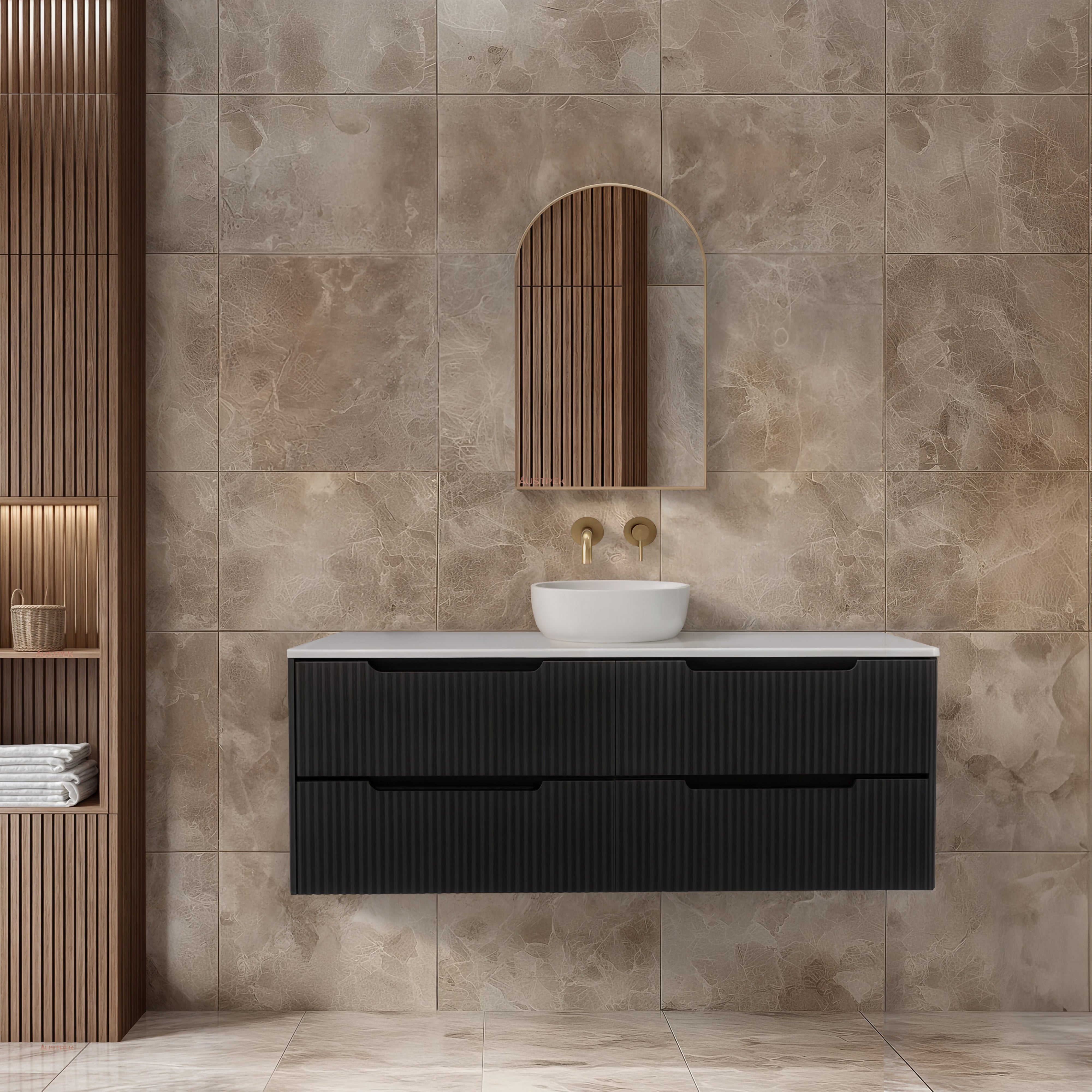 RIVA BALI MATTE BLACK 1500MM SINGLE BOWL WALL HUNG VANITY