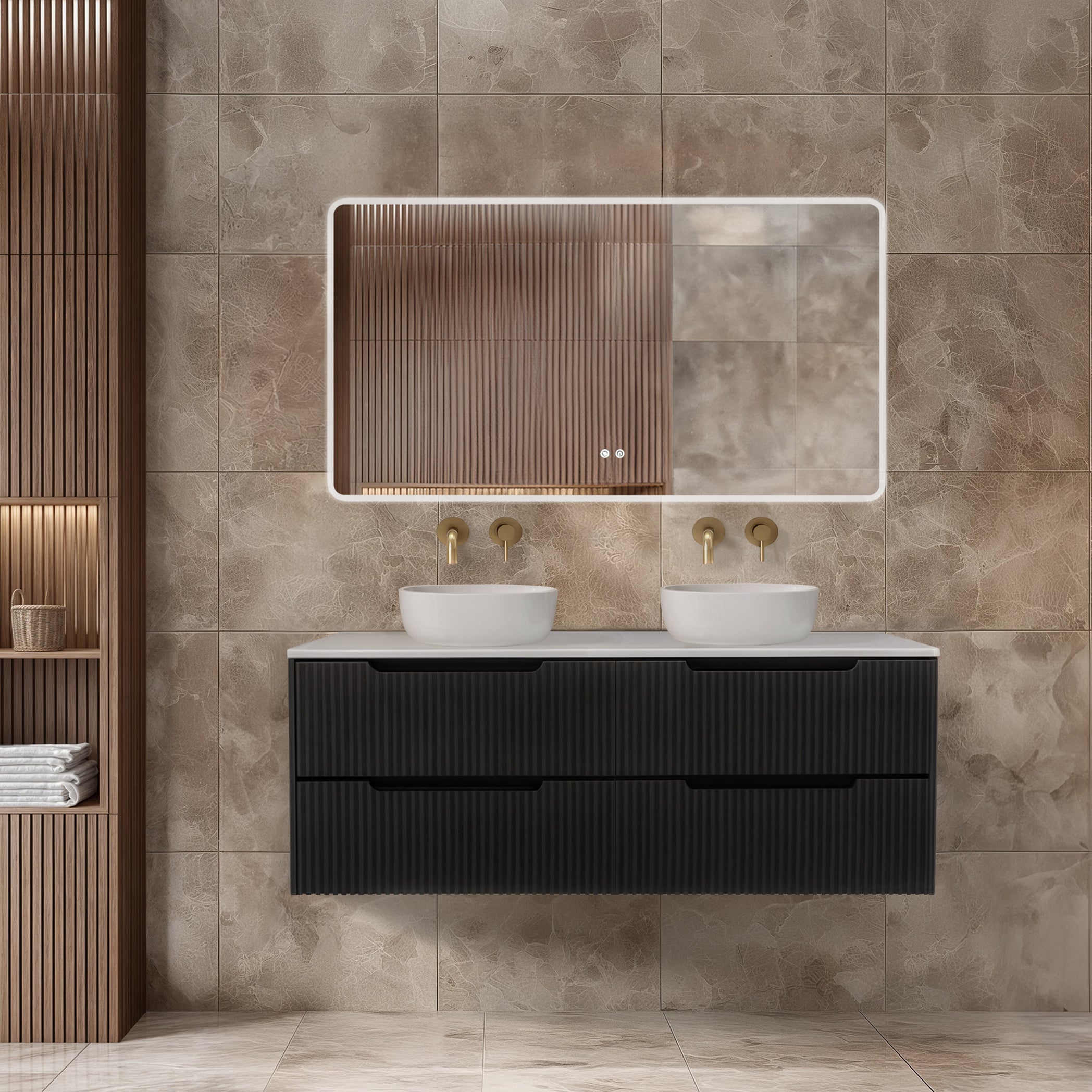 RIVA BALI MATTE BLACK 1500MM DOUBLE BOWL WALL HUNG VANITY