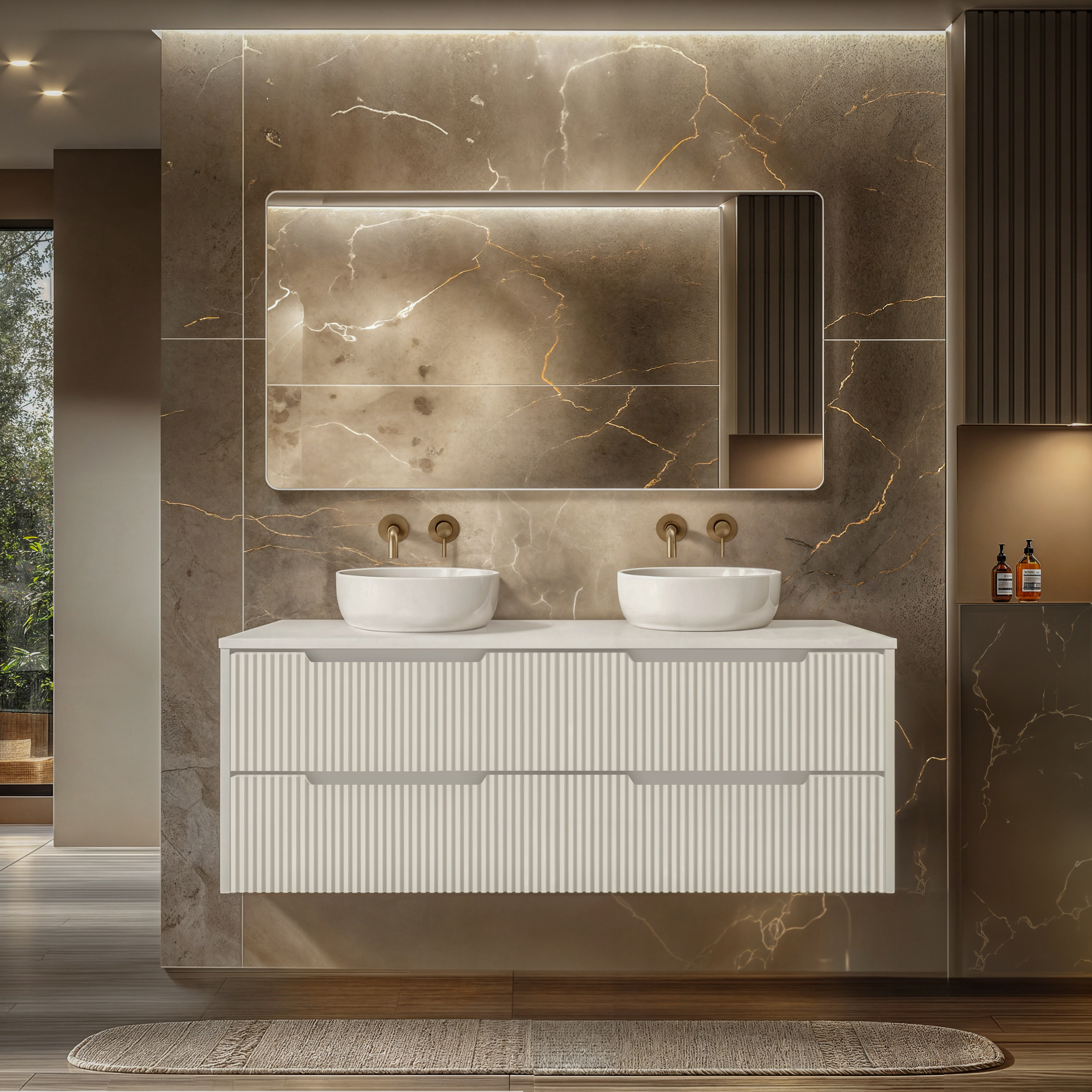 RIVA BALI MATTE WHITE 1500MM DOUBLE BOWL WALL HUNG VANITY