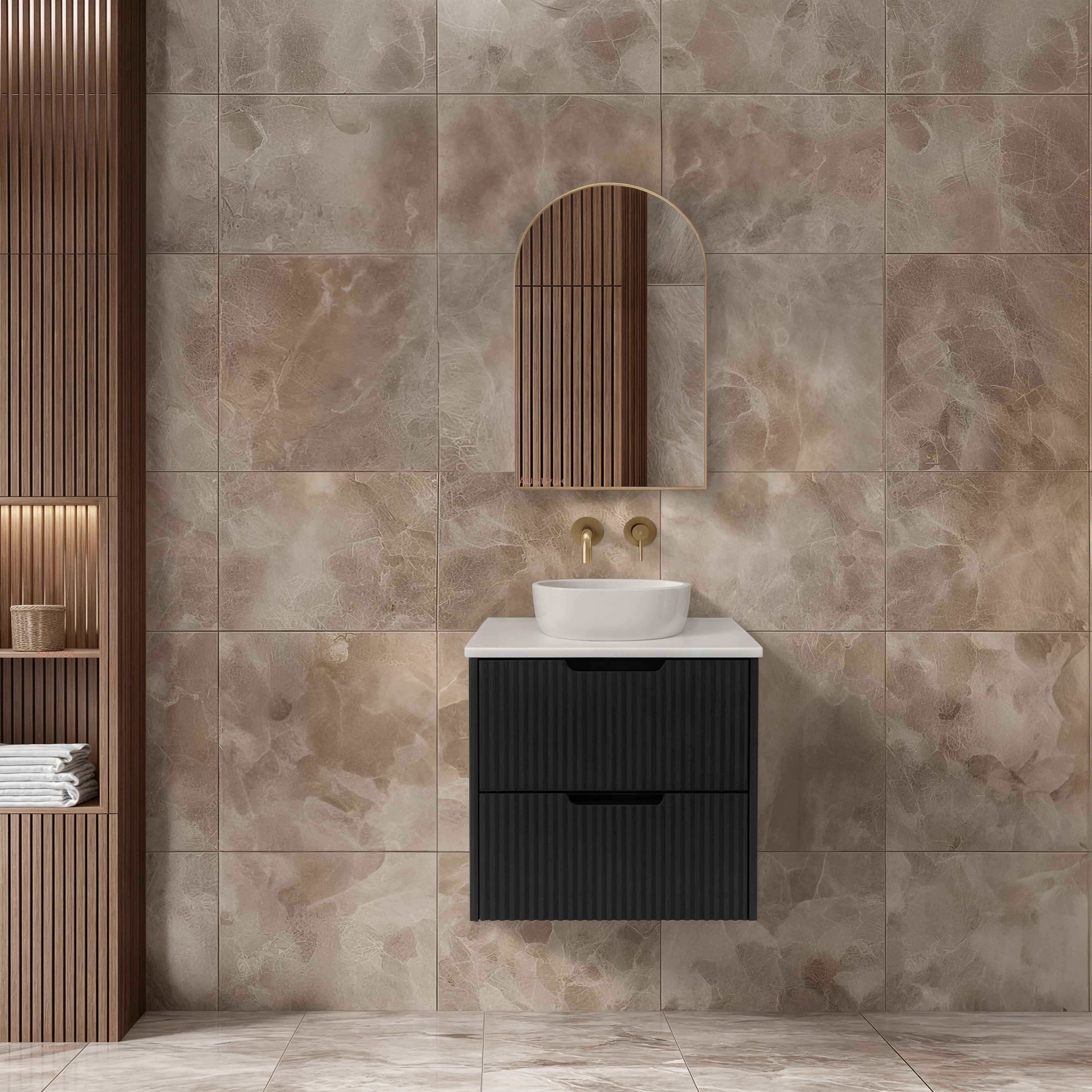 RIVA BALI MATTE BLACK 600MM SINGLE BOWL WALL HUNG VANITY