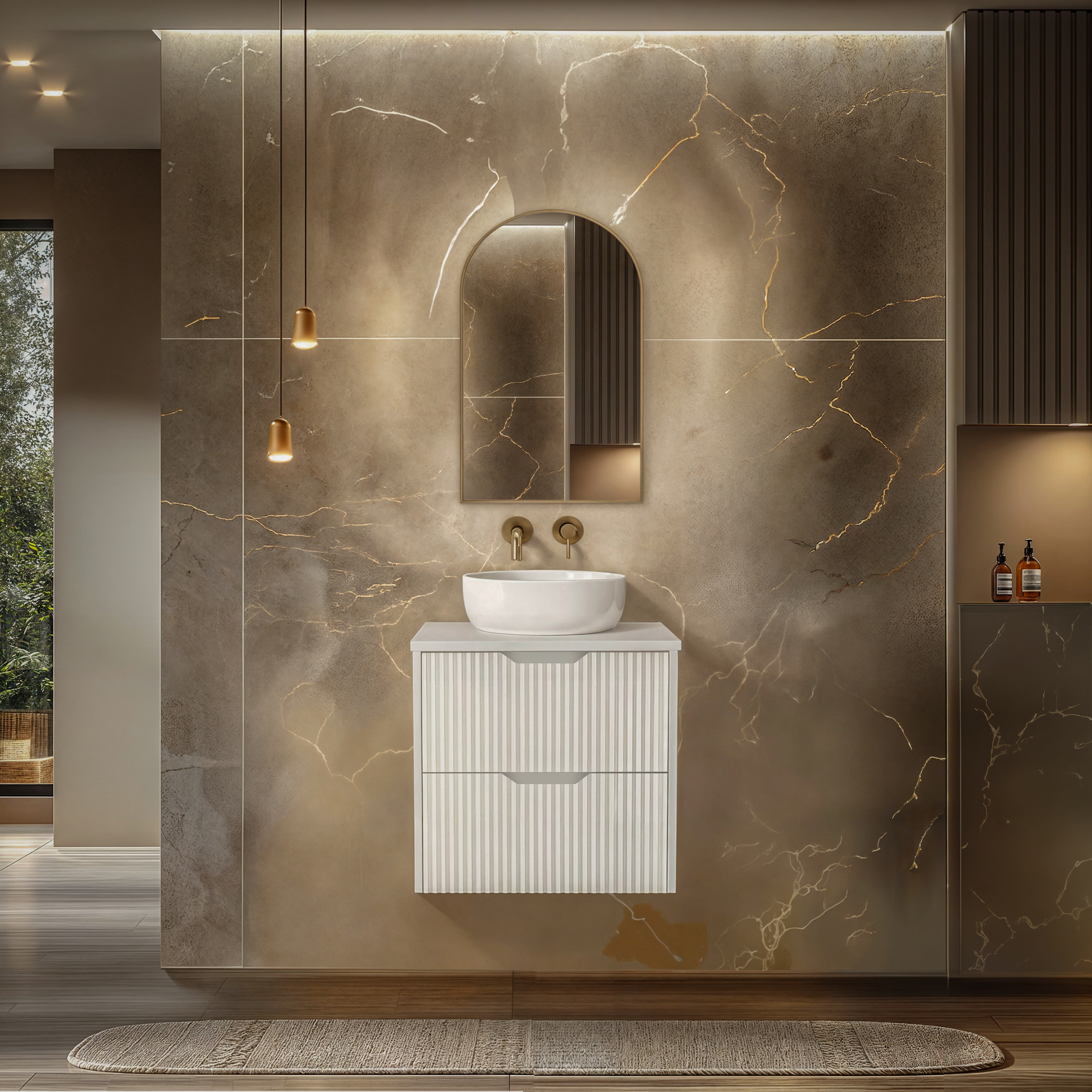 RIVA BALI MATTE WHITE 600MM SINGLE BOWL WALL HUNG VANITY