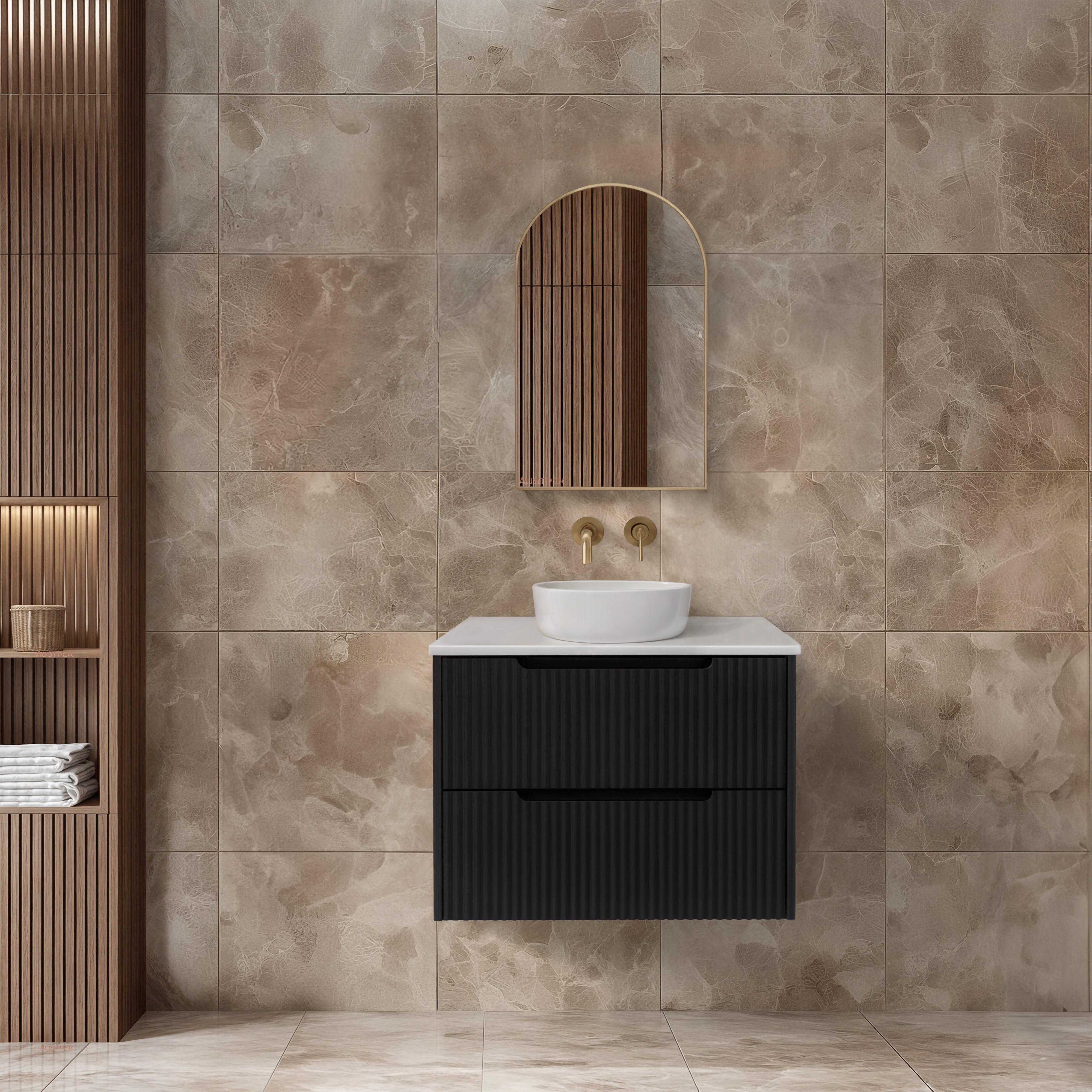 RIVA BALI MATTE BLACK 750MM SINGLE BOWL WALL HUNG VANITY