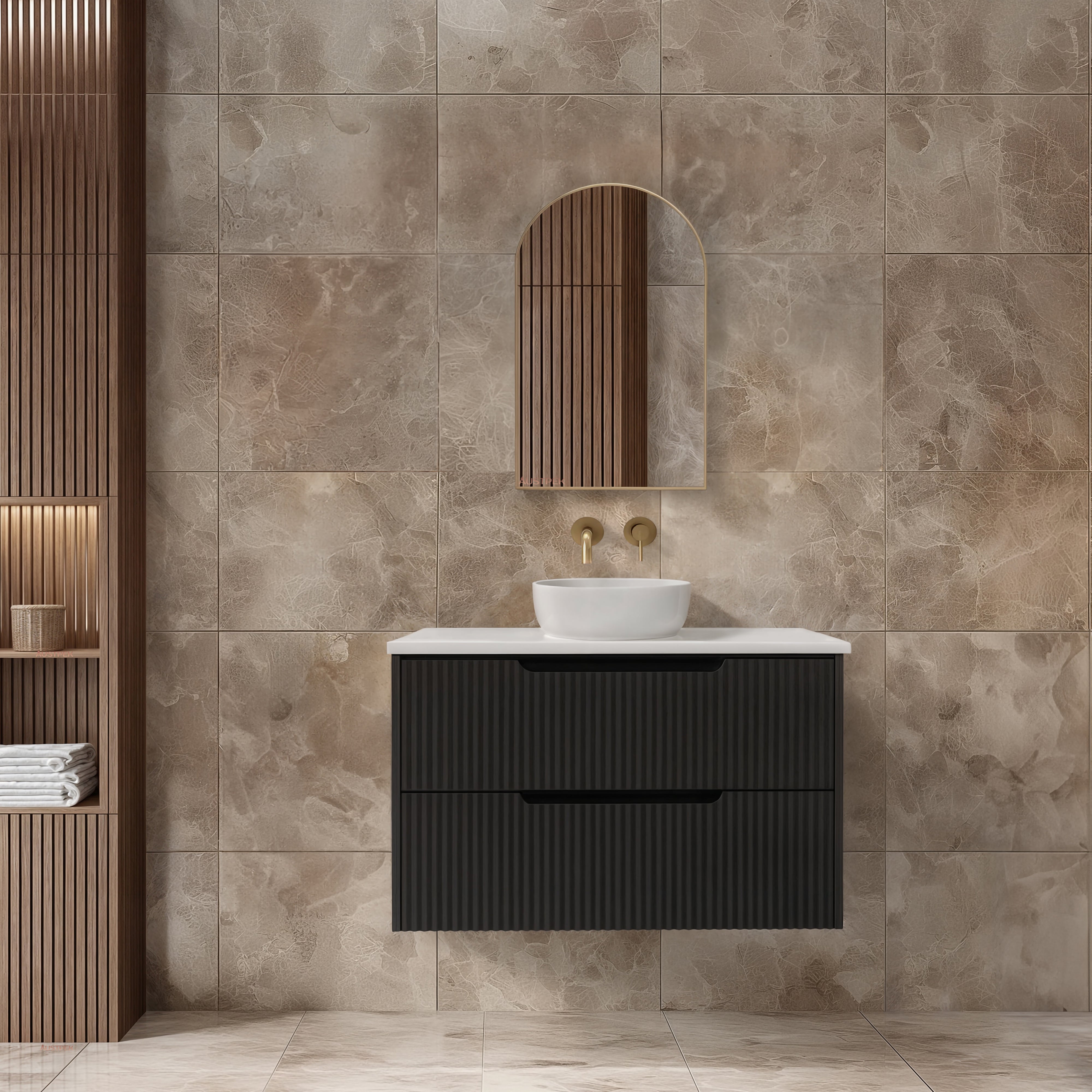 RIVA BALI MATTE BLACK 900MM SINGLE BOWL WALL HUNG VANITY