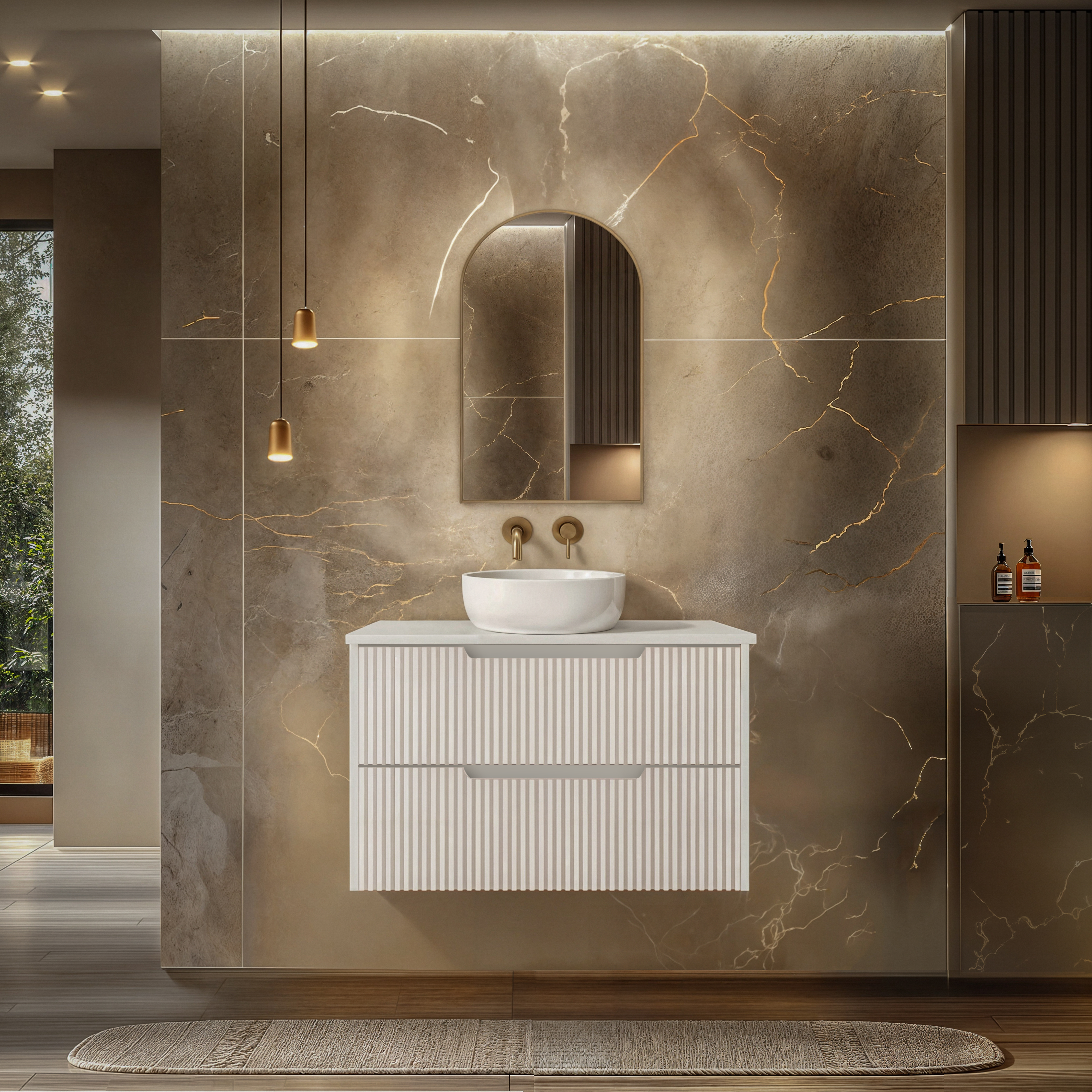 RIVA BALI MATTE WHITE 900MM SINGLE BOWL WALL HUNG VANITY