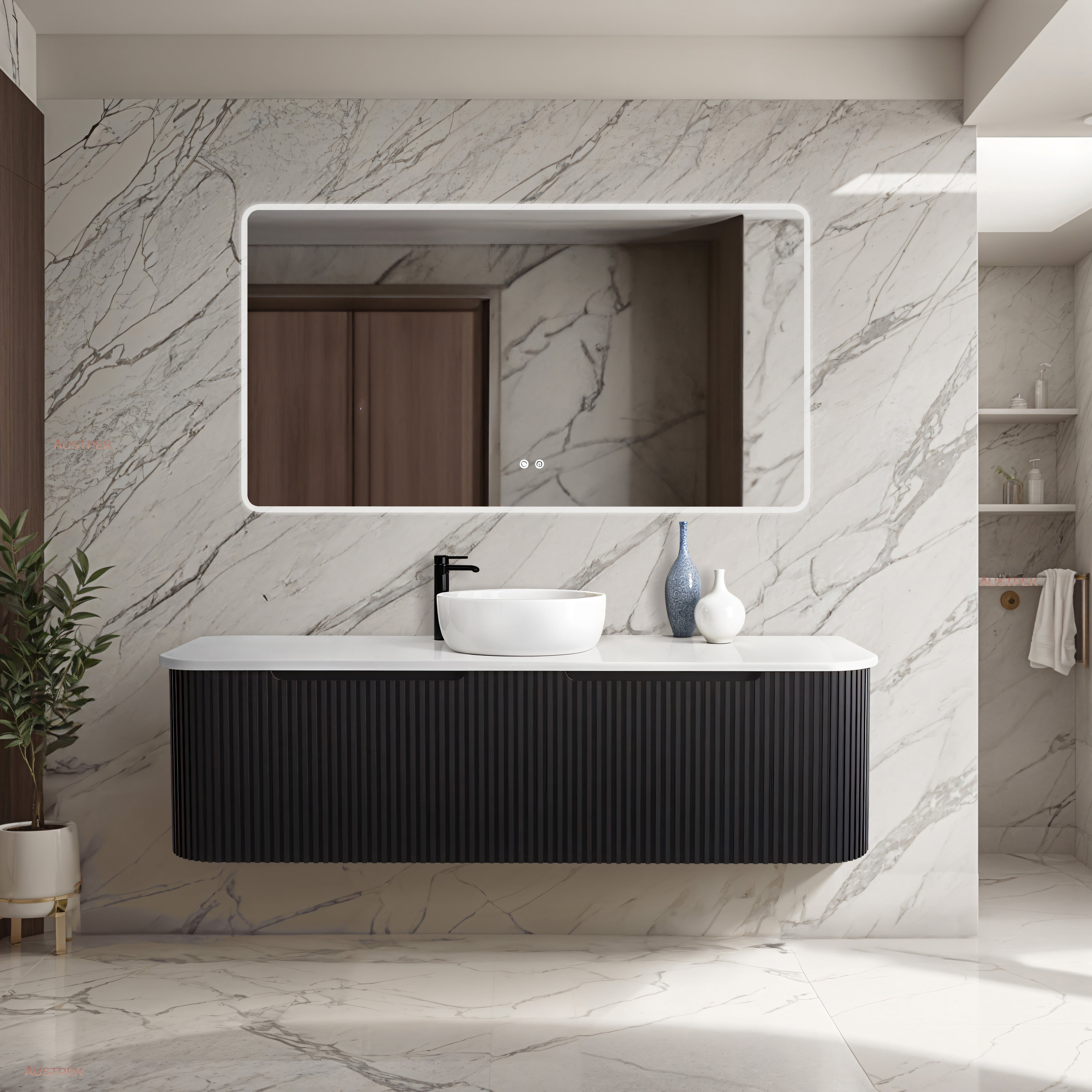 RIVA BERGEN MATTE BLACK 1500MM SINGLE BOWL WALL HUNG VANITY