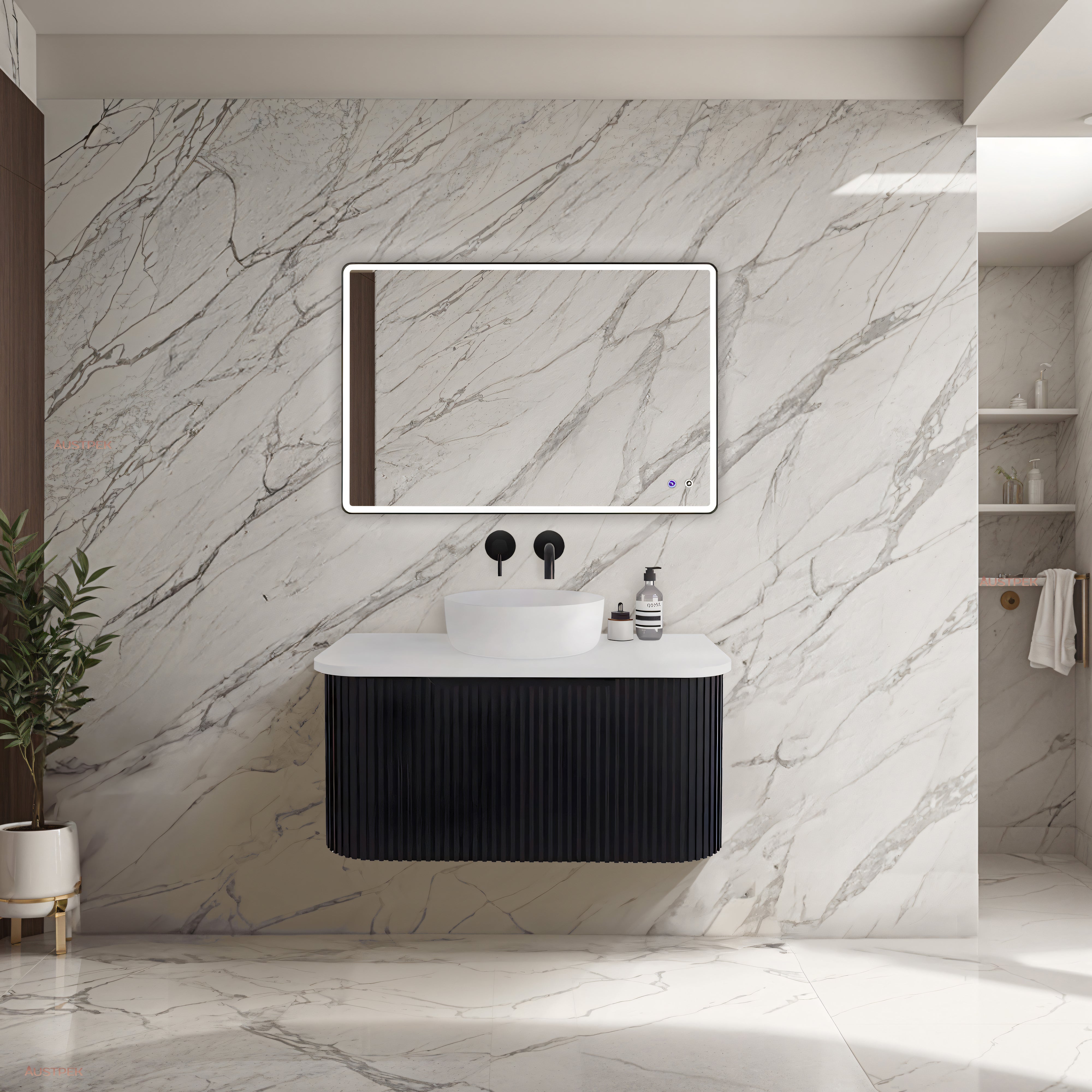 RIVA BERGEN MATTE BLACK 900MM SINGLE BOWL WALL HUNG VANITY