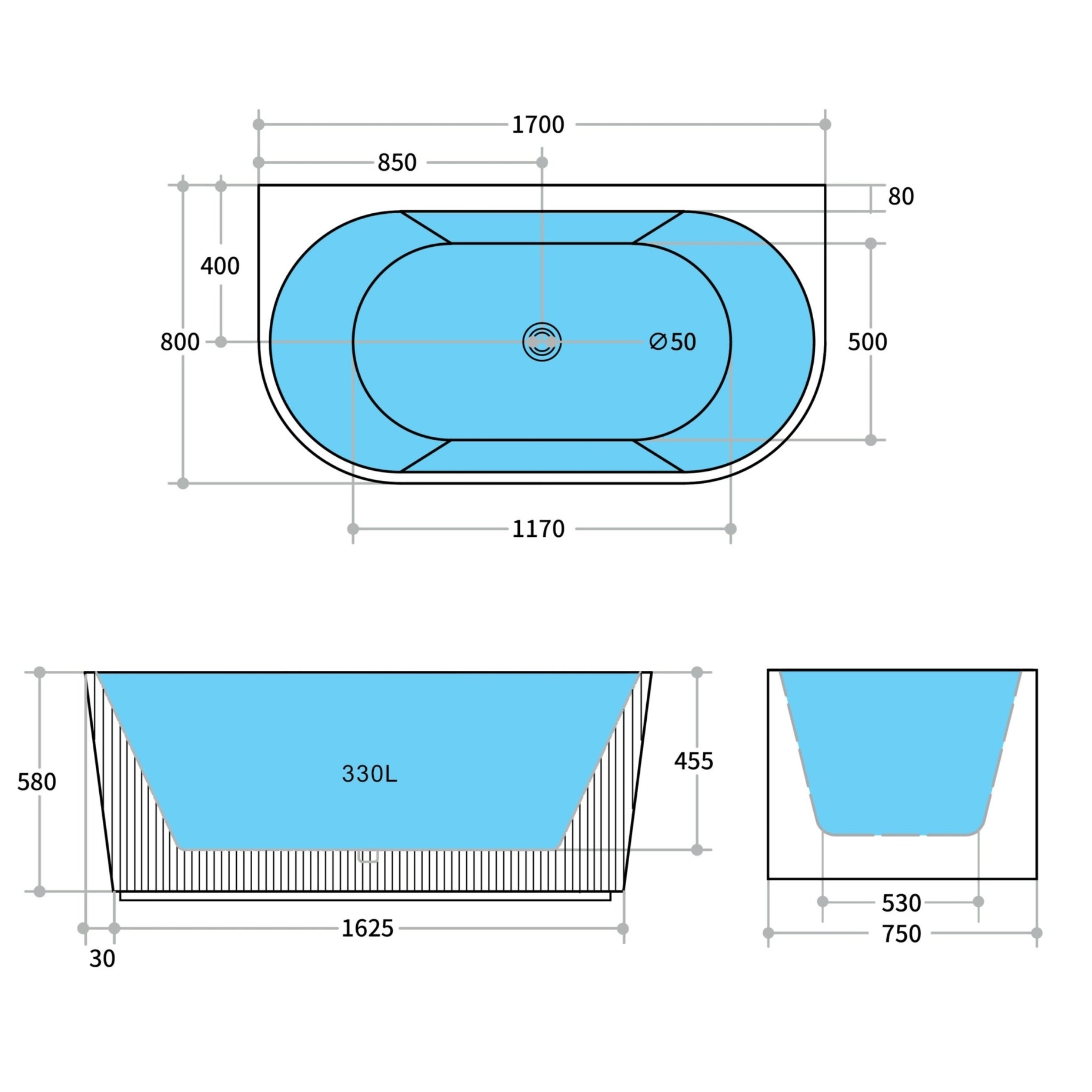 CETO BARI FREESTANDING BATHTUB GLOSS WHITE (AVAILABLE IN 1500MM AND 1700MM)