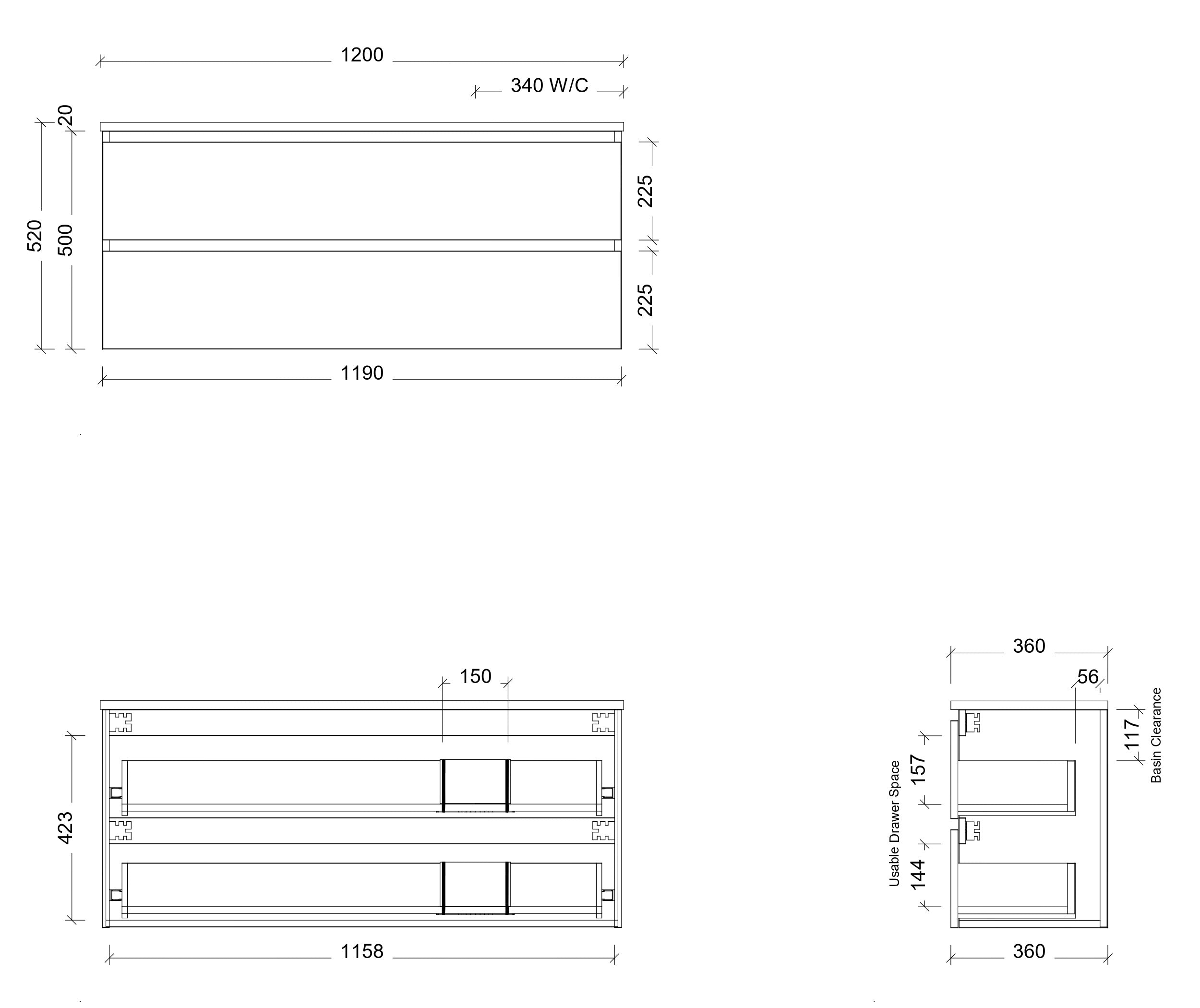 TIMBERLINE BILLIE SPACE SAVING CUSTOM WALL HUNG VANITY (ALL SIZING)