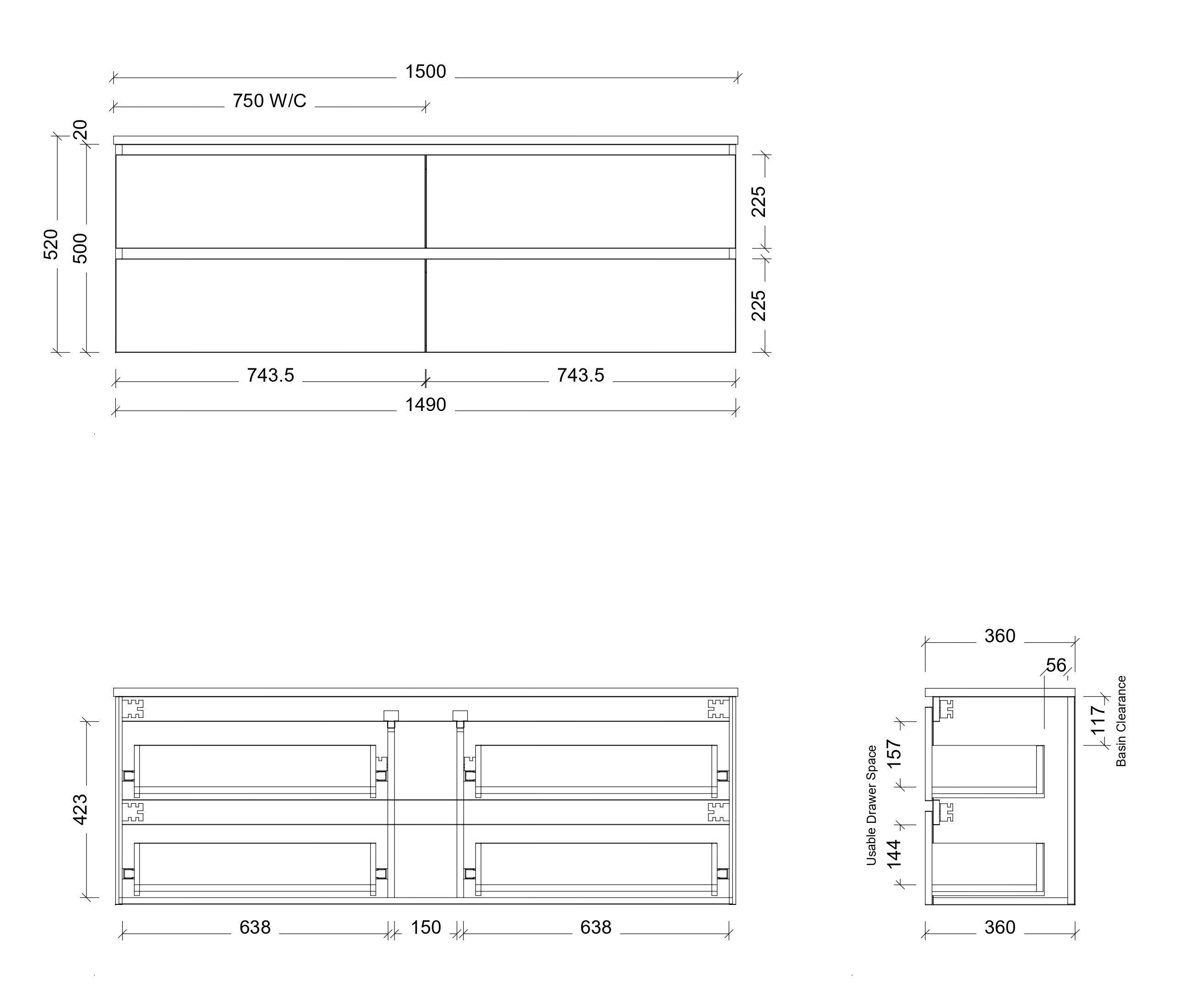 TIMBERLINE BILLIE SPACE SAVING CUSTOM WALL HUNG VANITY (ALL SIZING)