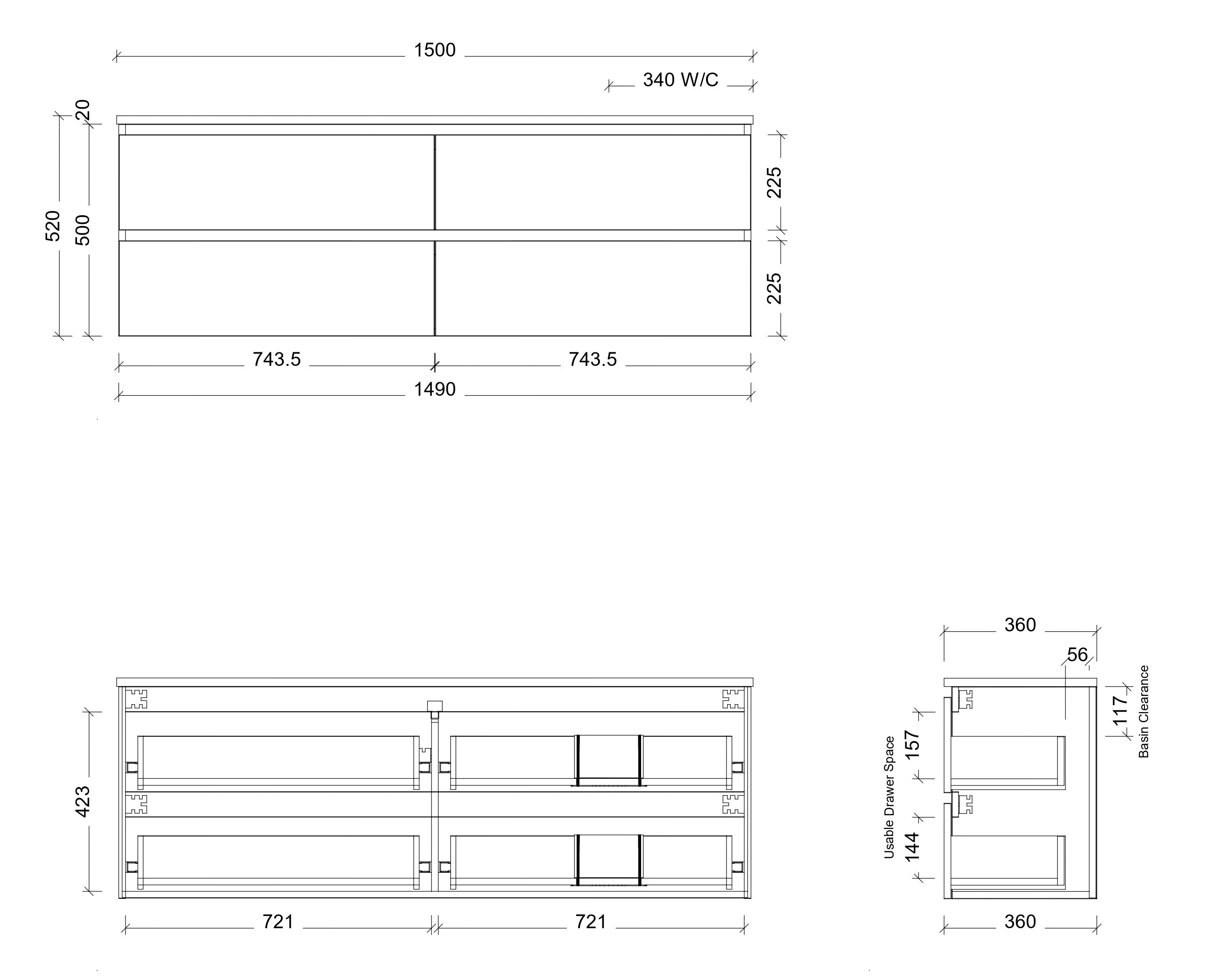 TIMBERLINE BILLIE SPACE SAVING CUSTOM WALL HUNG VANITY (ALL SIZING)