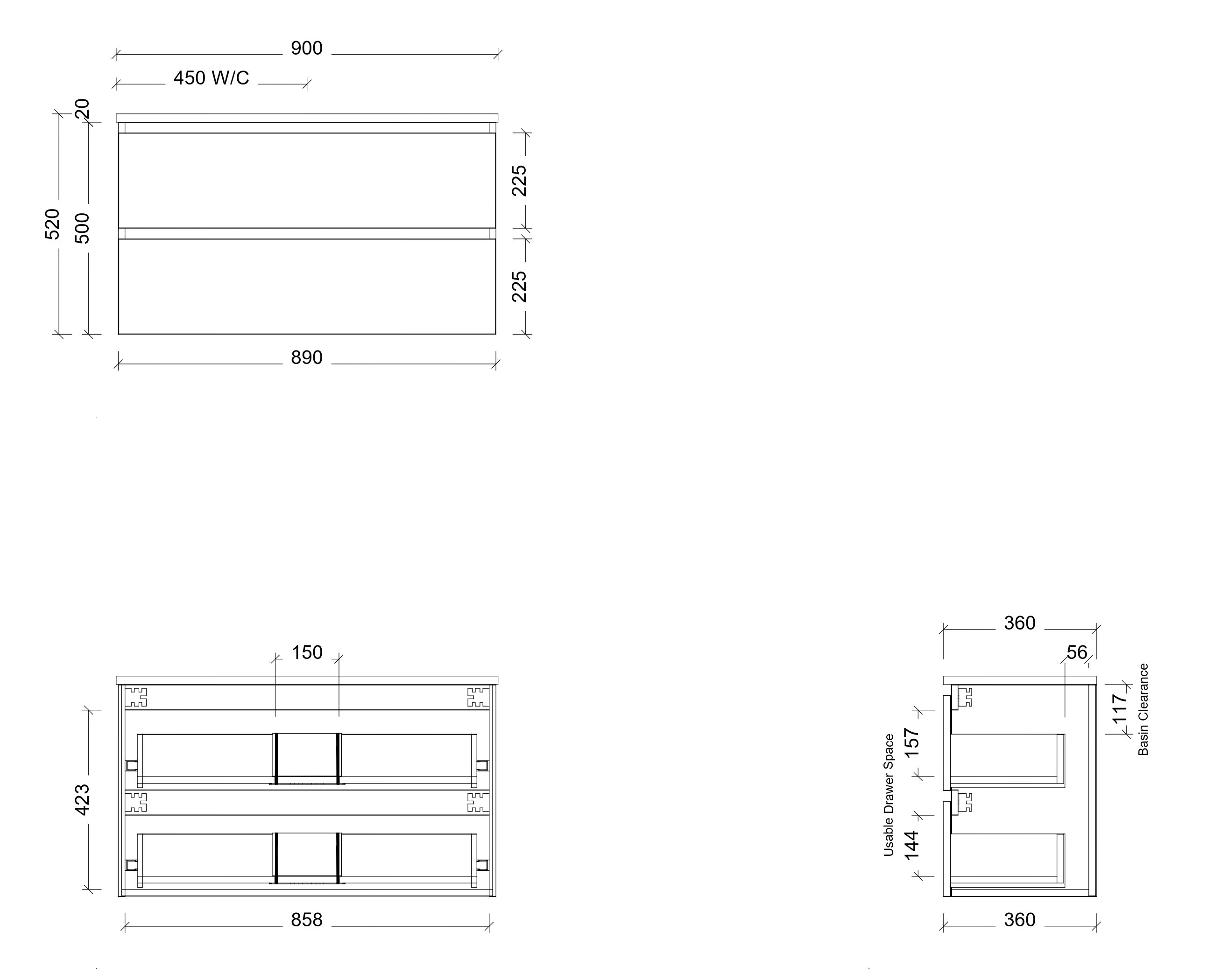 TIMBERLINE BILLIE SPACE SAVING CUSTOM WALL HUNG VANITY (ALL SIZING)