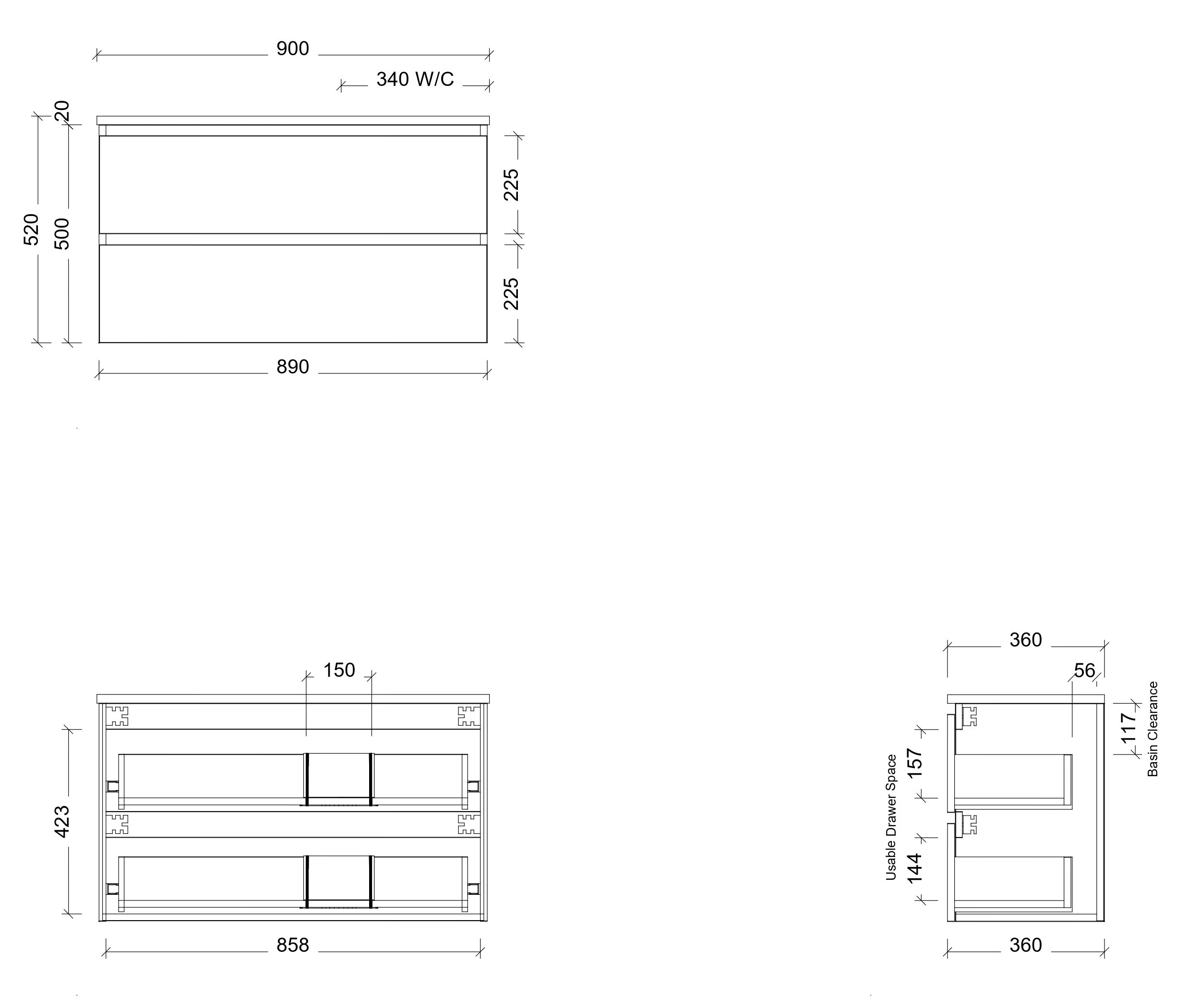 TIMBERLINE BILLIE SPACE SAVING CUSTOM WALL HUNG VANITY (ALL SIZING)