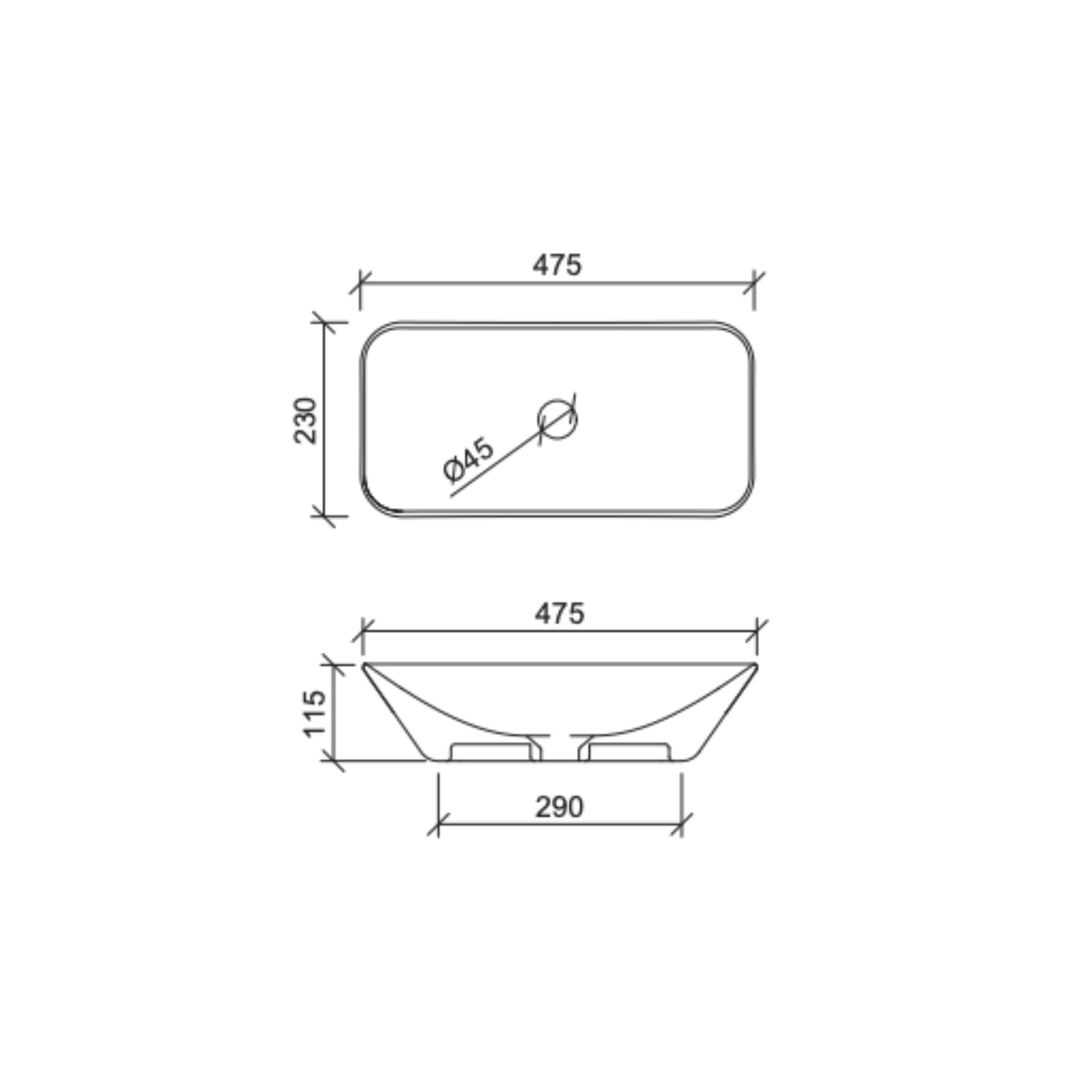 TIMBERLINE BLOOM ABOVE COUNTER BASIN GLOSS WHITE 475MM