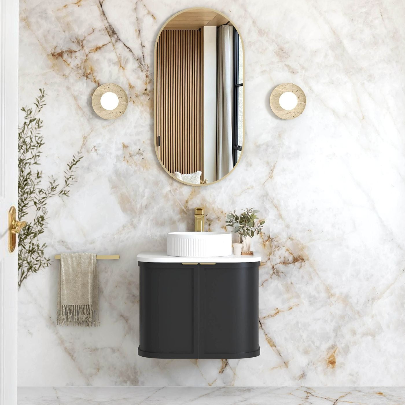 OTTI HAMPSHIRE SATIN BLACK 600MM CURVE SINGLE BOWL WALL HUNG VANITY