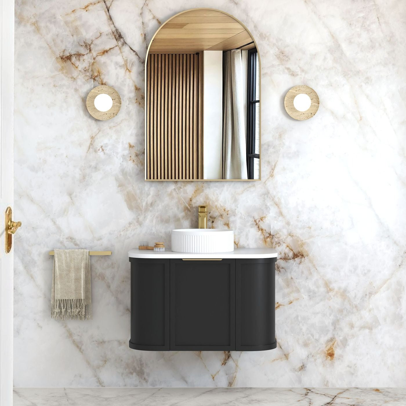 OTTI HAMPSHIRE SATIN BLACK 750MM CURVE SINGLE BOWL WALL HUNG VANITY