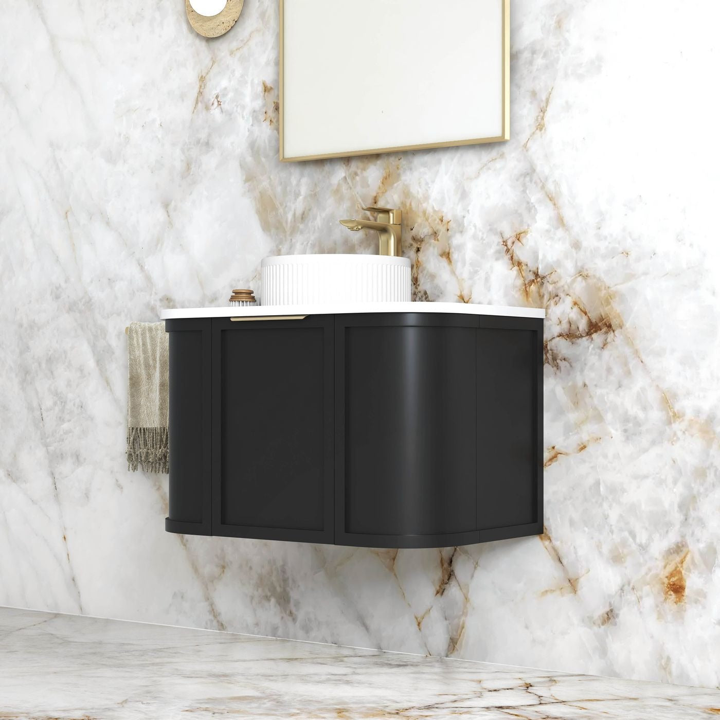 OTTI HAMPSHIRE SATIN BLACK 750MM CURVE SINGLE BOWL WALL HUNG VANITY